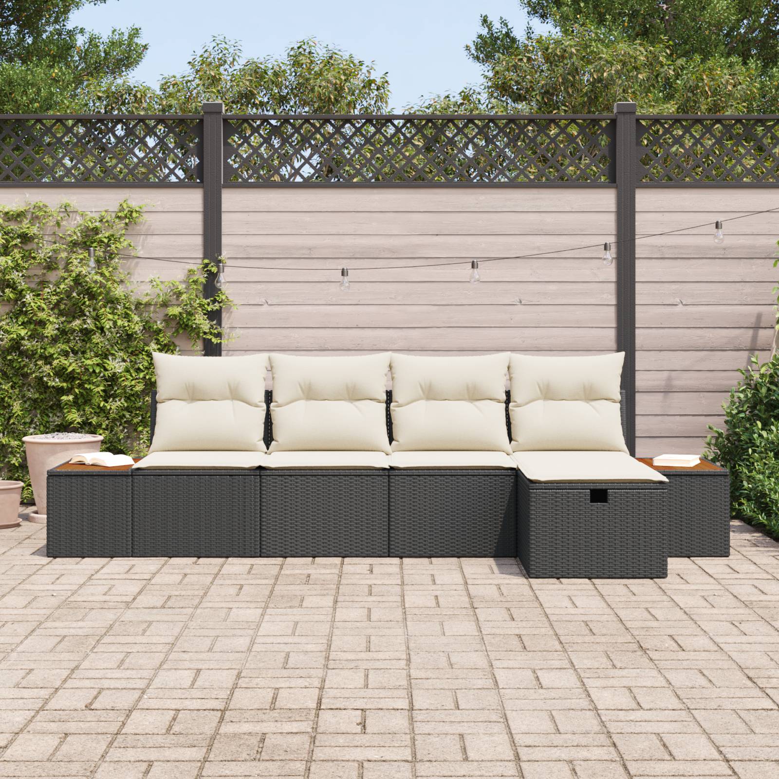 vidaXL 5-teilige Garten Sofa Set mit Kissen schwarzes Poly Rattan
