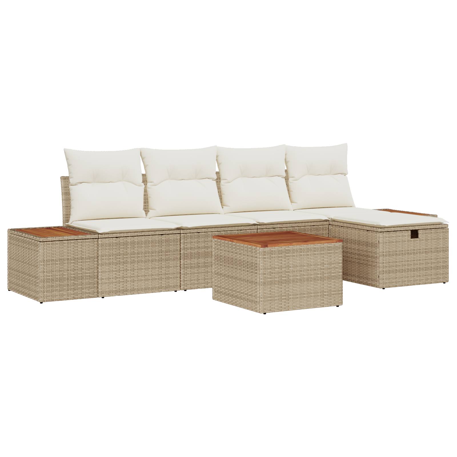 vidaXL 6-teiliges Garten Sofa Set mit Kissen, beiges Poly-Rattan