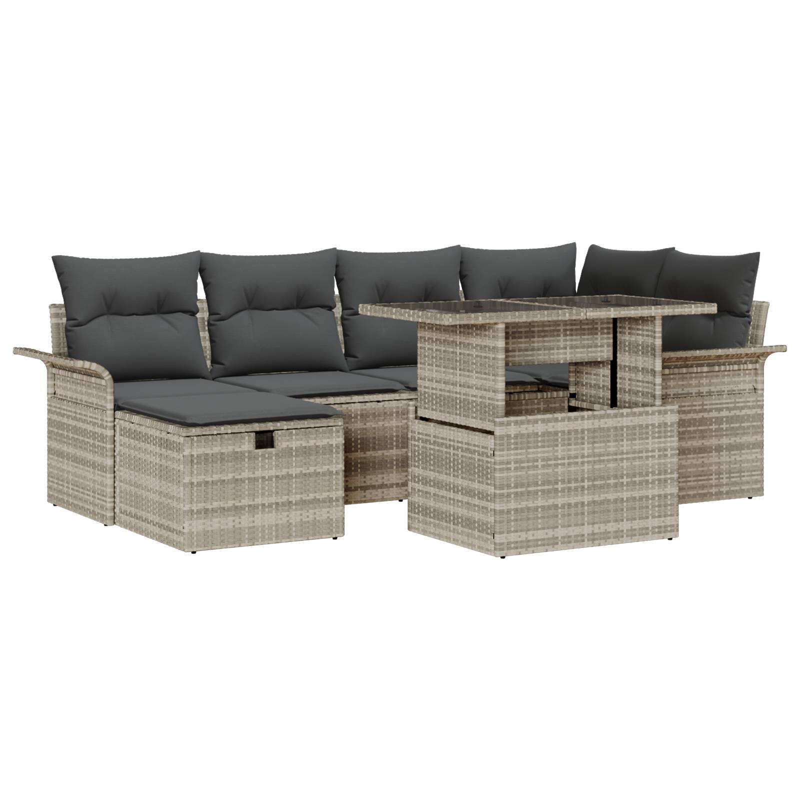 vidaXL 7-teiliges Garten-Sofa-Set mit Kissen Hellgrau Poly-Rattan