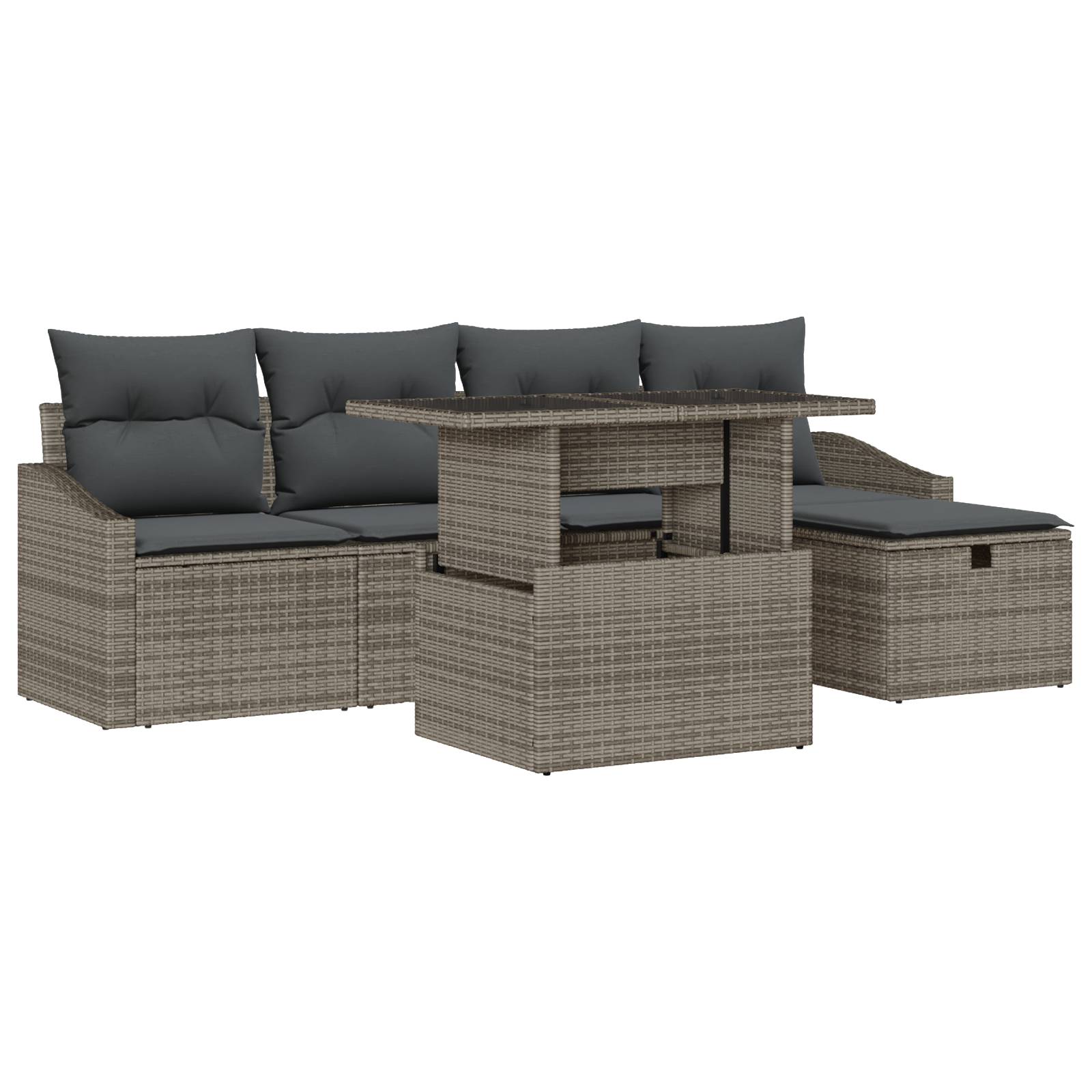 vidaXL 6-teiliges Garten-Sofa-Set mit Kissen - Graues Poly-Rattan