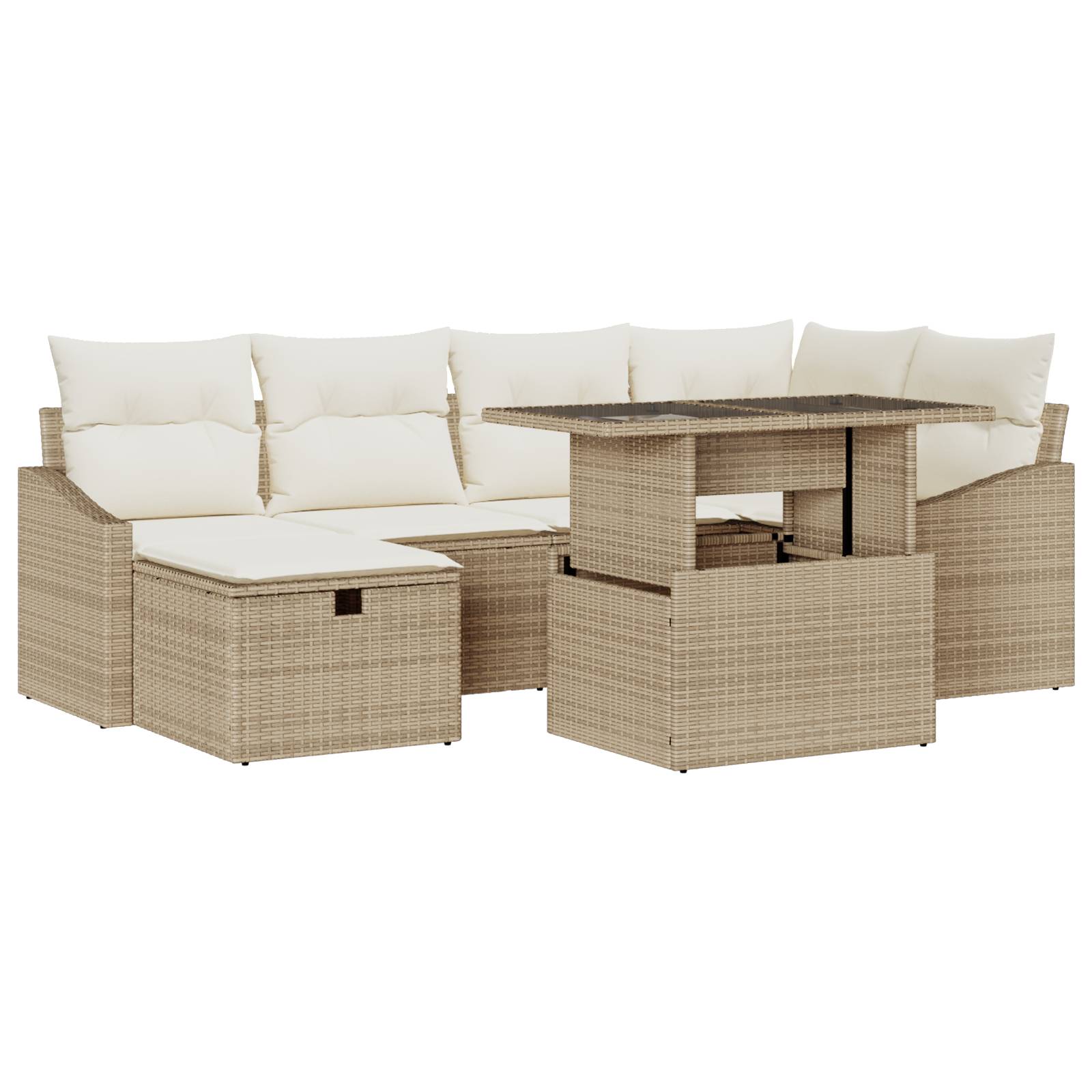 vidaXL 7-tlg. Garten-Sofagarnitur mit Kissen Beige Poly Rattan