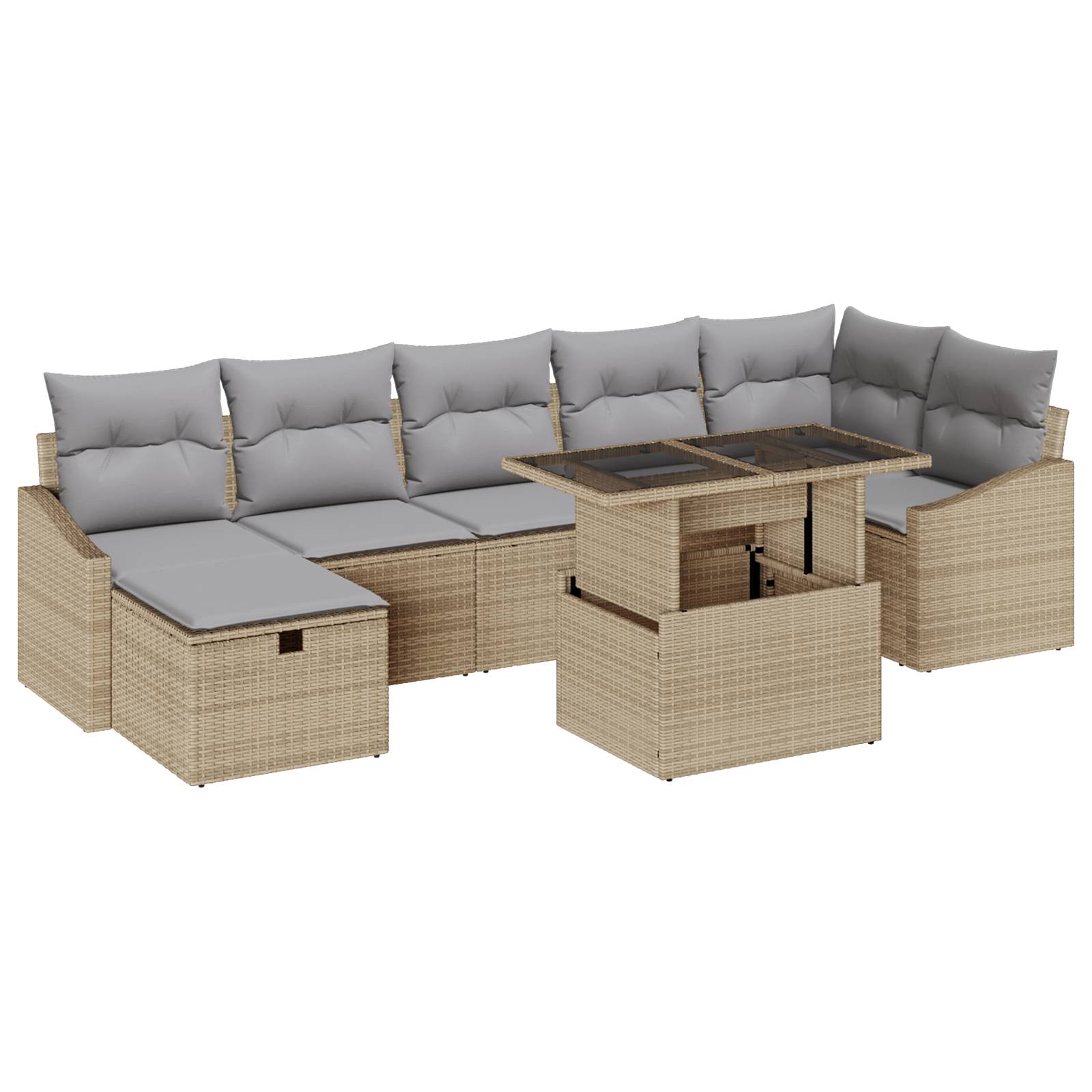 vidaXL 8-tlg. Garten-Sofagarnitur mit Kissen Beige Poly Rattan