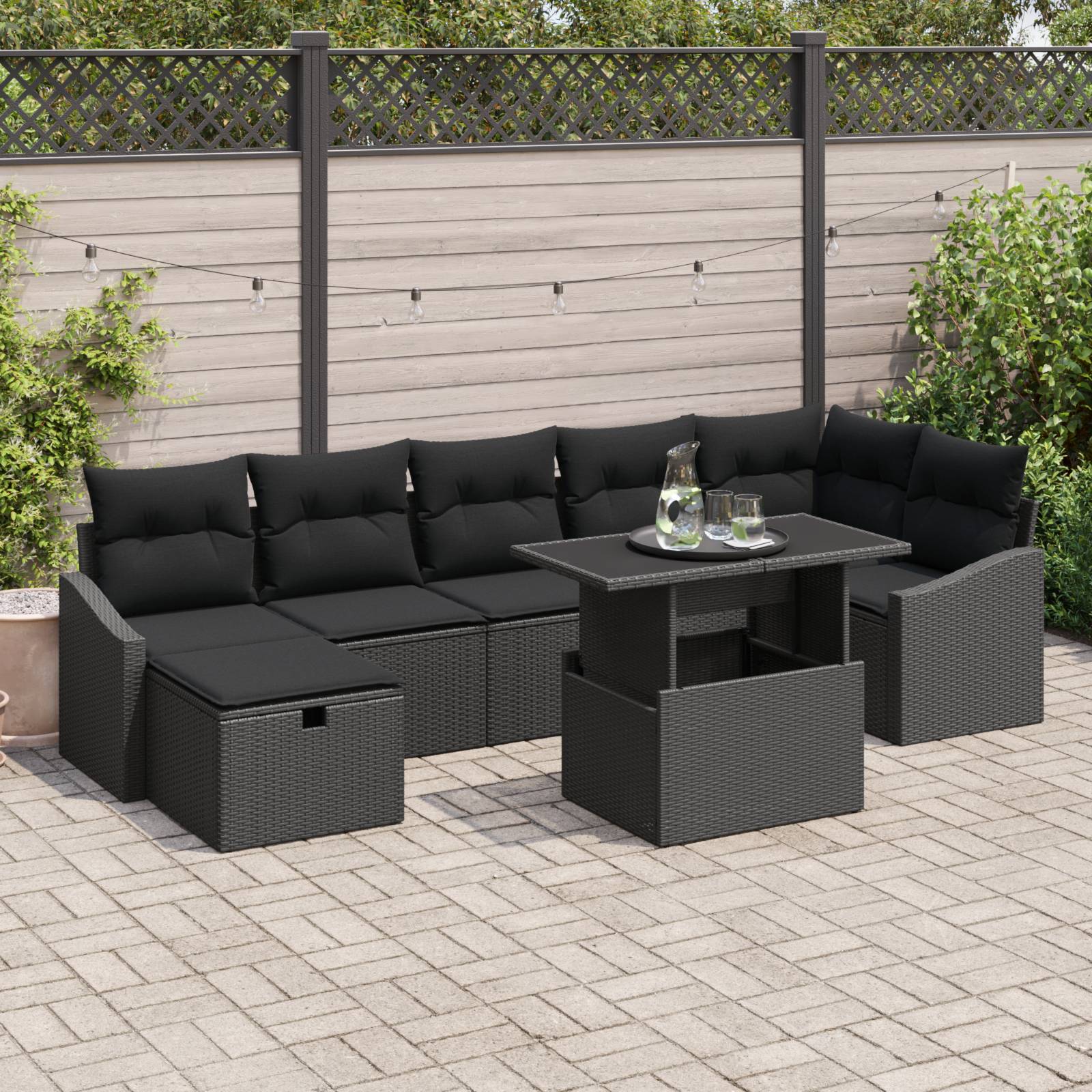 vidaXL 8-teiliges Garten-Sofa-Set mit Kissen Schwarz Poly-Rattan