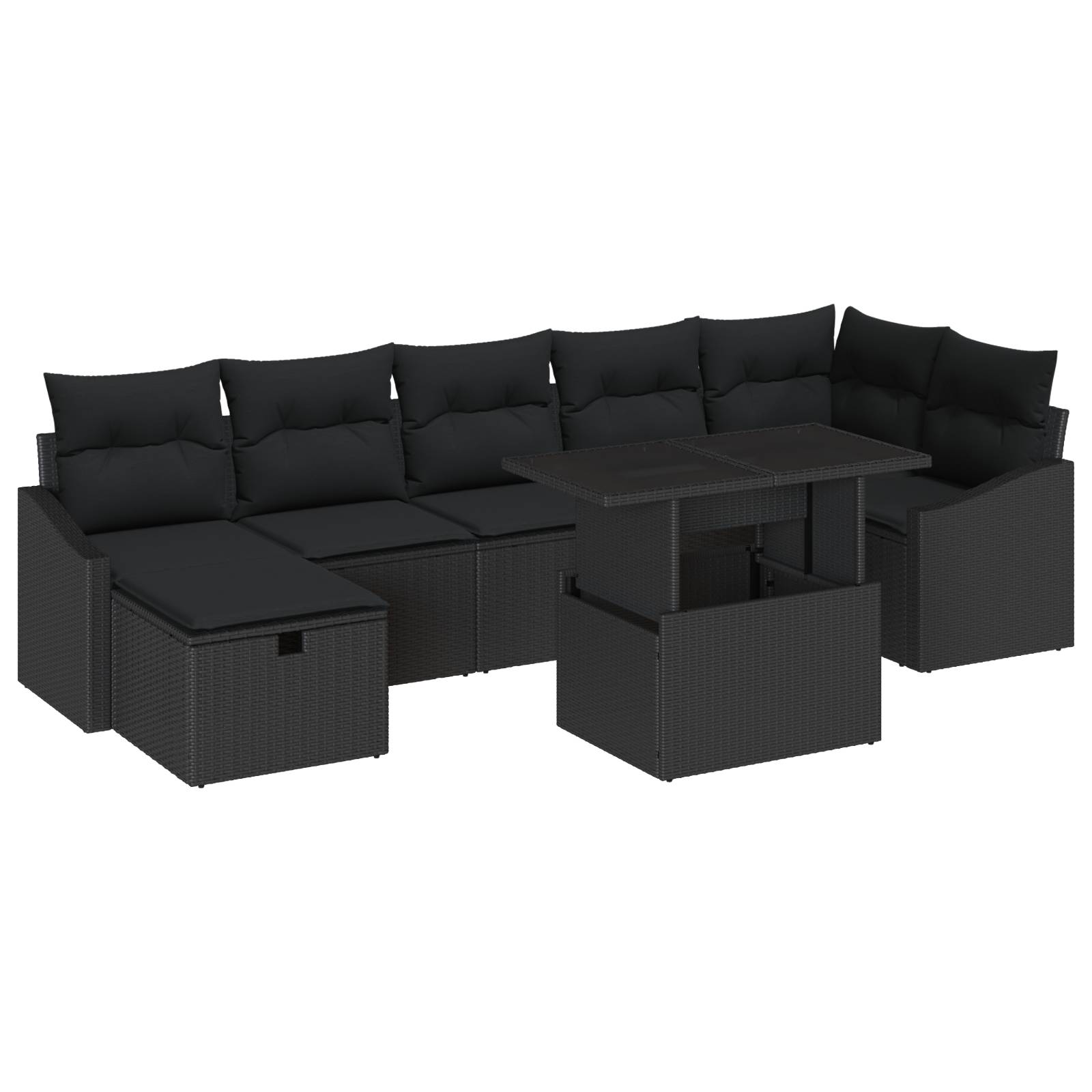 vidaXL 8-teiliges Garten-Sofa-Set mit Kissen Schwarz Poly-Rattan