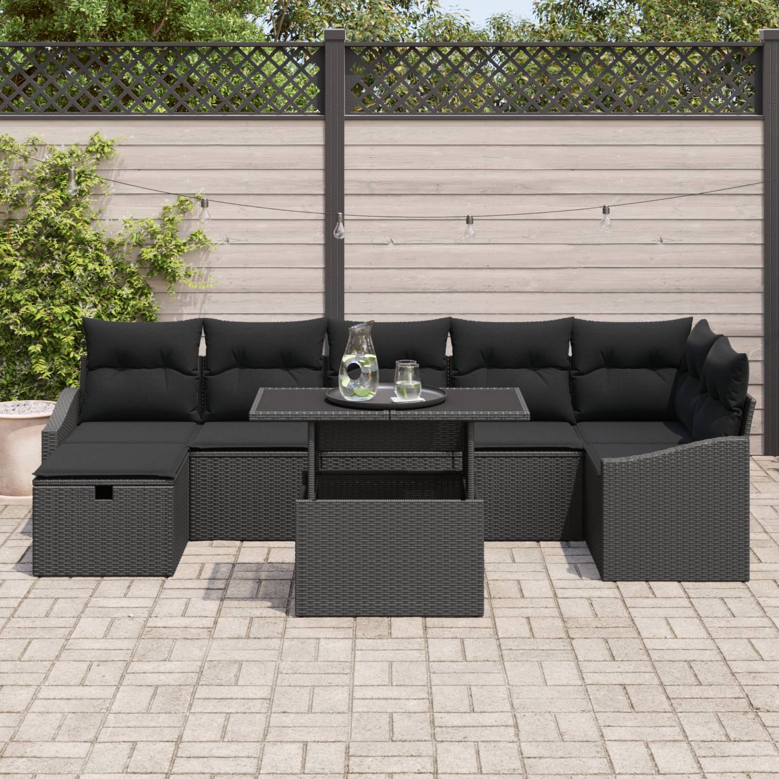 vidaXL 8-teiliges Garten-Sofa-Set mit Kissen Schwarz Poly-Rattan