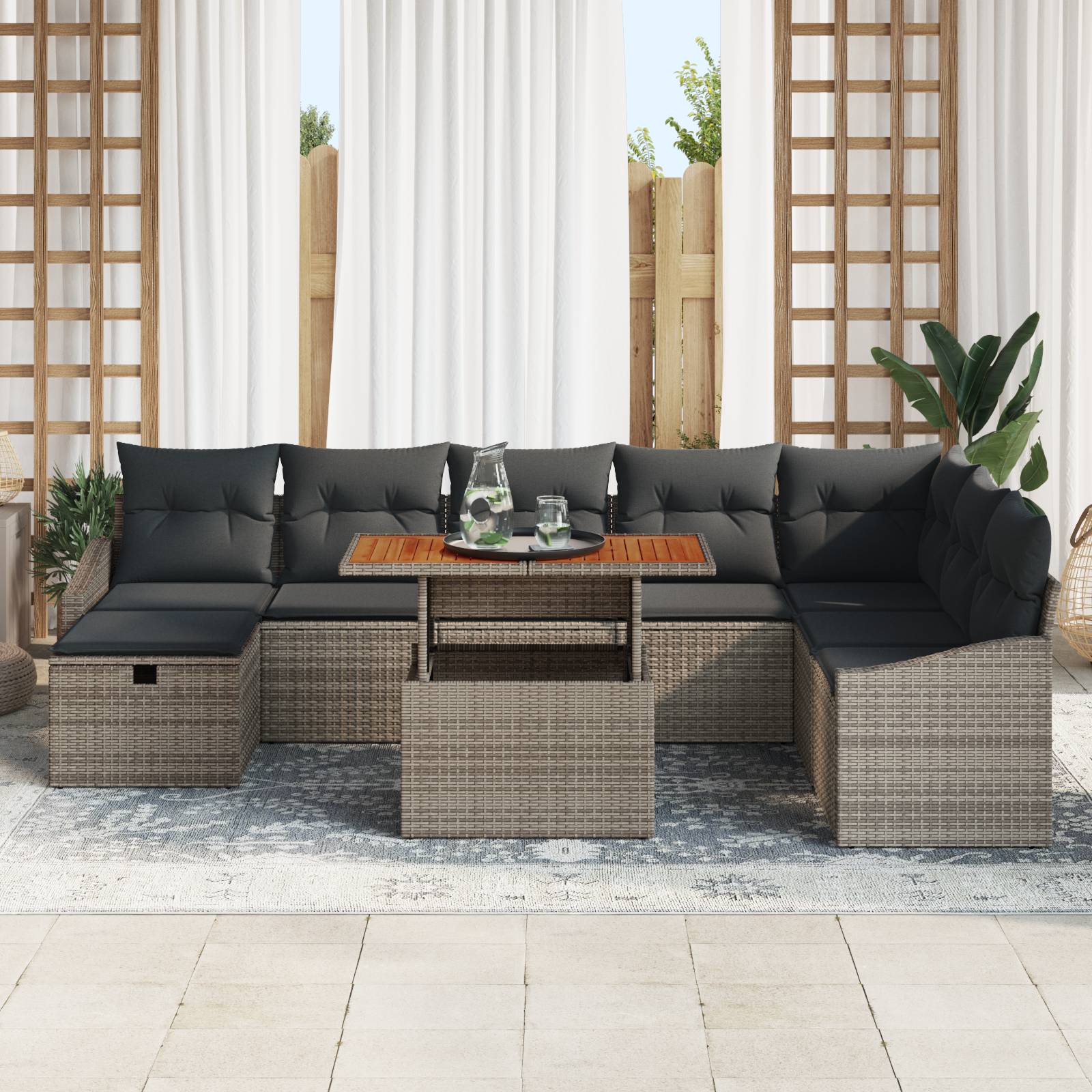 vidaXL 9-teiliges Garten Sofa Set mit Kissen Grau Poly Rattan