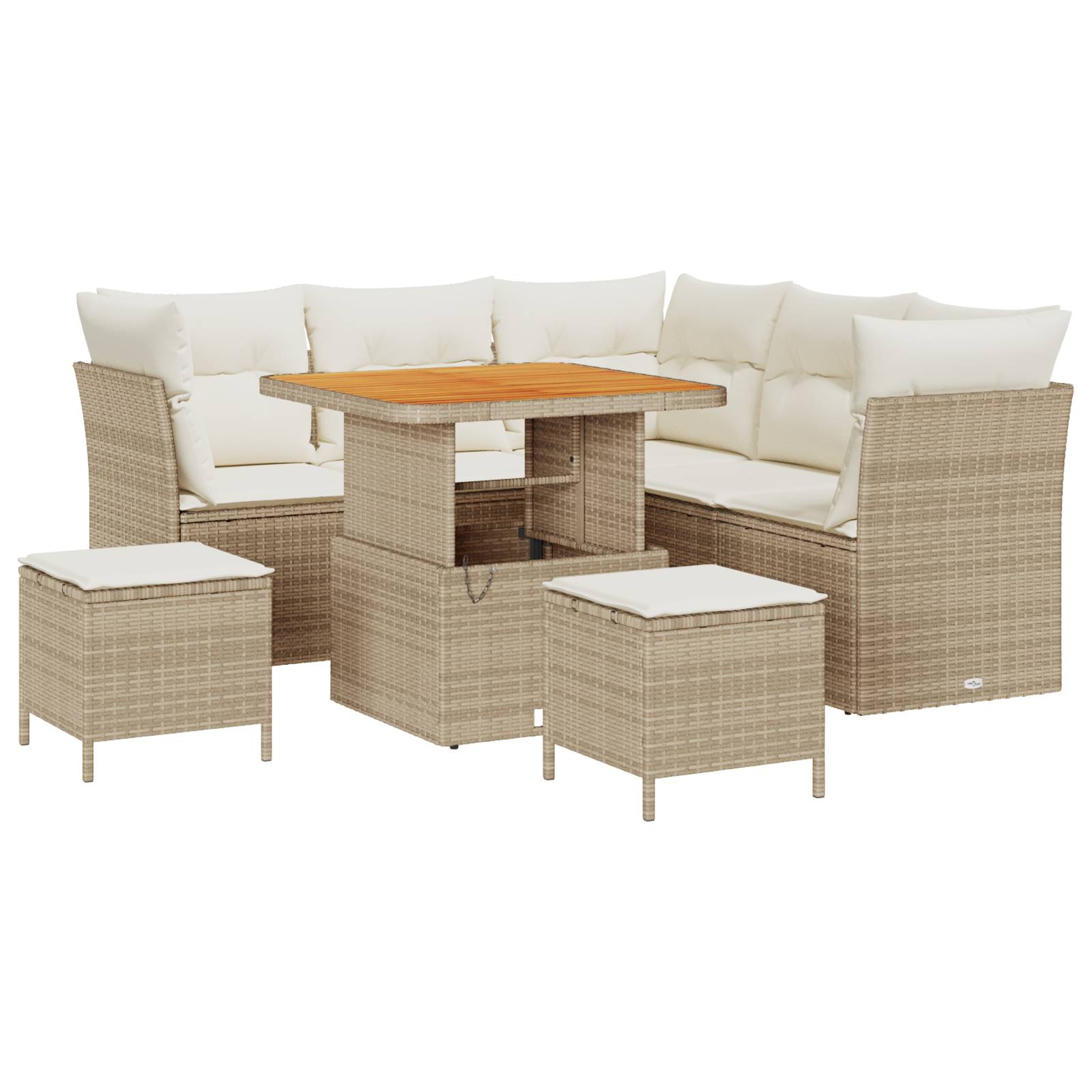 vidaXL 8-teiliges Garten-Sofaset mit Kissen, beiges Poly-Rattan