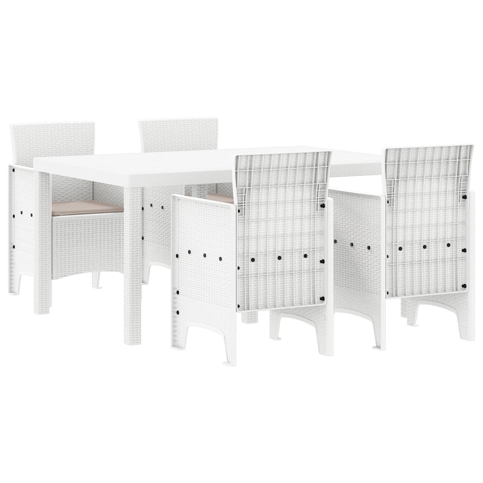 vidaXL 5-teiliges Garten Essset mit Kissen Weiß Poly Rattan