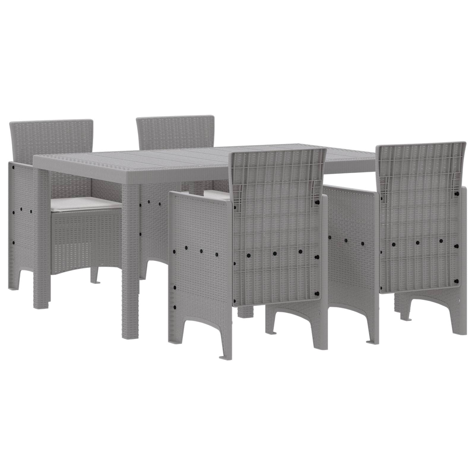 vidaXL 5-teilige Garten Essgruppe mit Kissen Hellgrau Poly-Rattan
