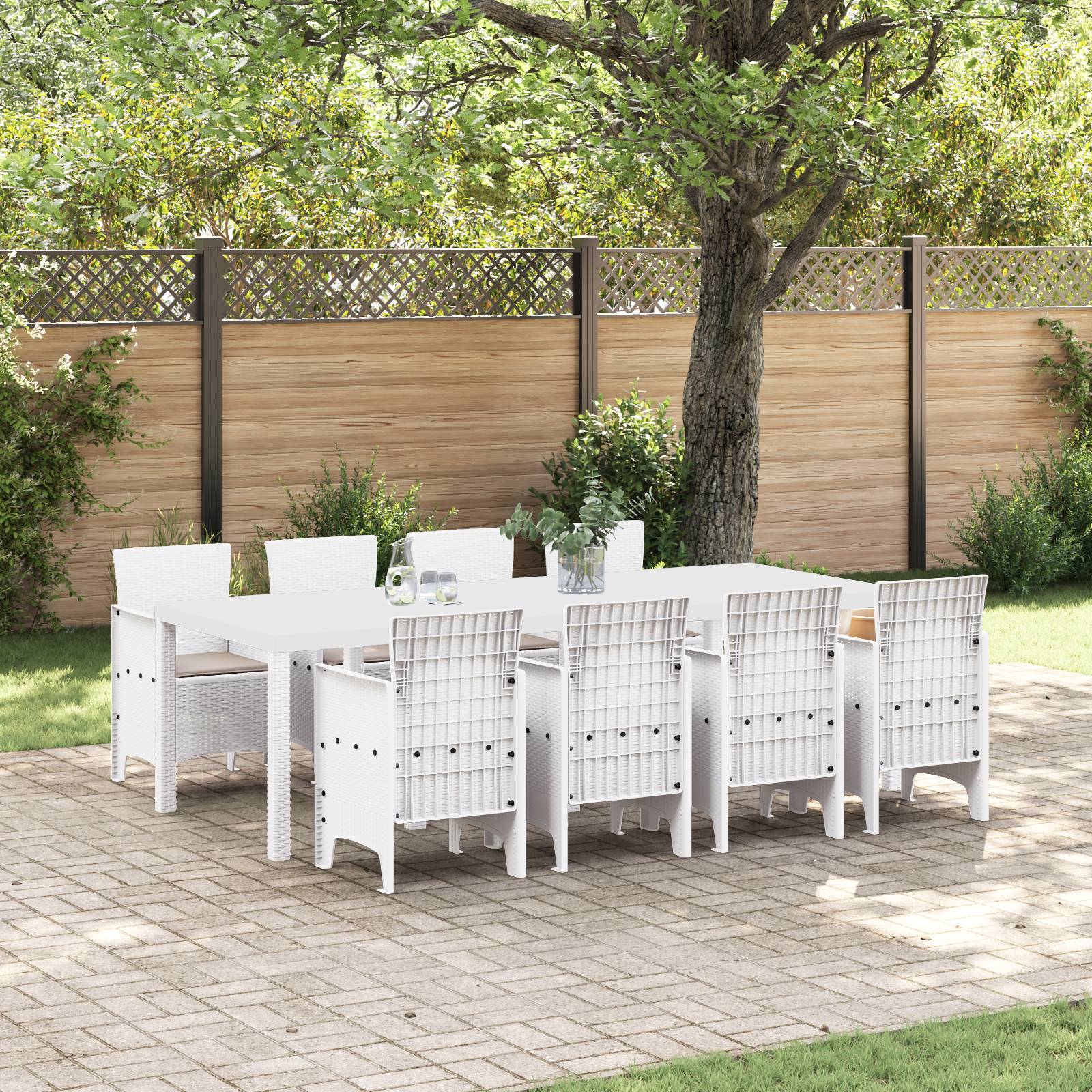 vidaXL 9-tlg. Garten-Essgruppe mit Kissen Hellgrau Poly Rattan
