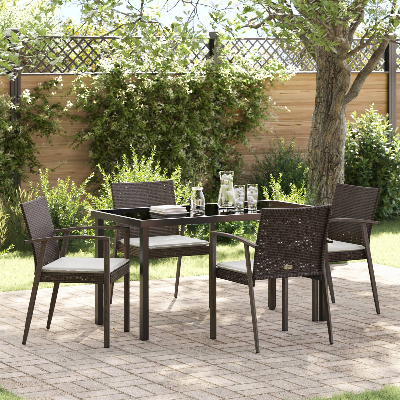 vidaXL 5-teiliges Gartentisch-Set mit Kissen Braun Poly Rattan