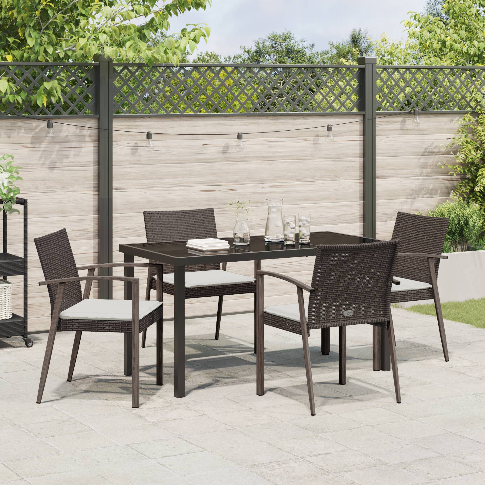 vidaXL 5-teiliges Gartentisch-Set mit Kissen Braun Poly Rattan