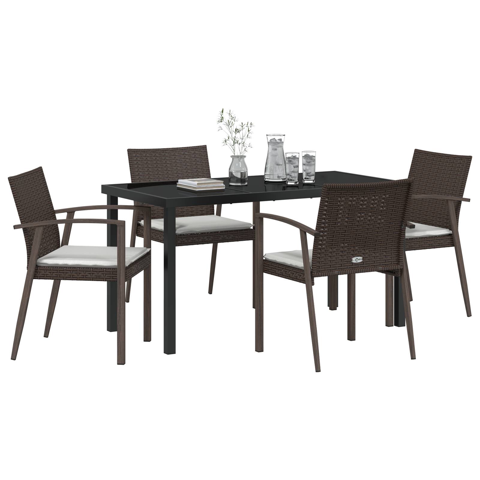 vidaXL 5-teiliges Gartentisch-Set mit Kissen Braun Poly Rattan