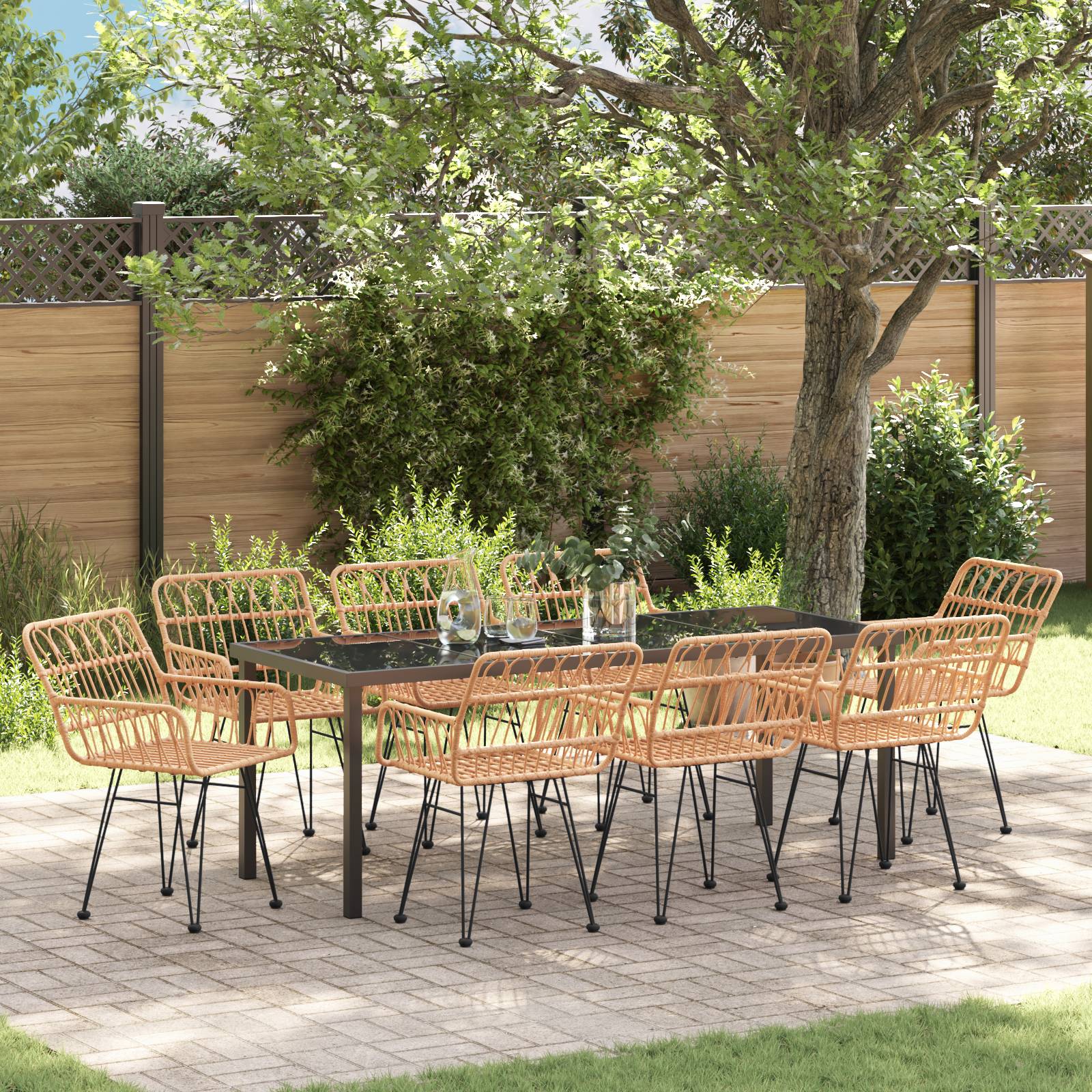 vidaXL 9-teiliges Garten-Dining-Set Brauner Poly-Rattan