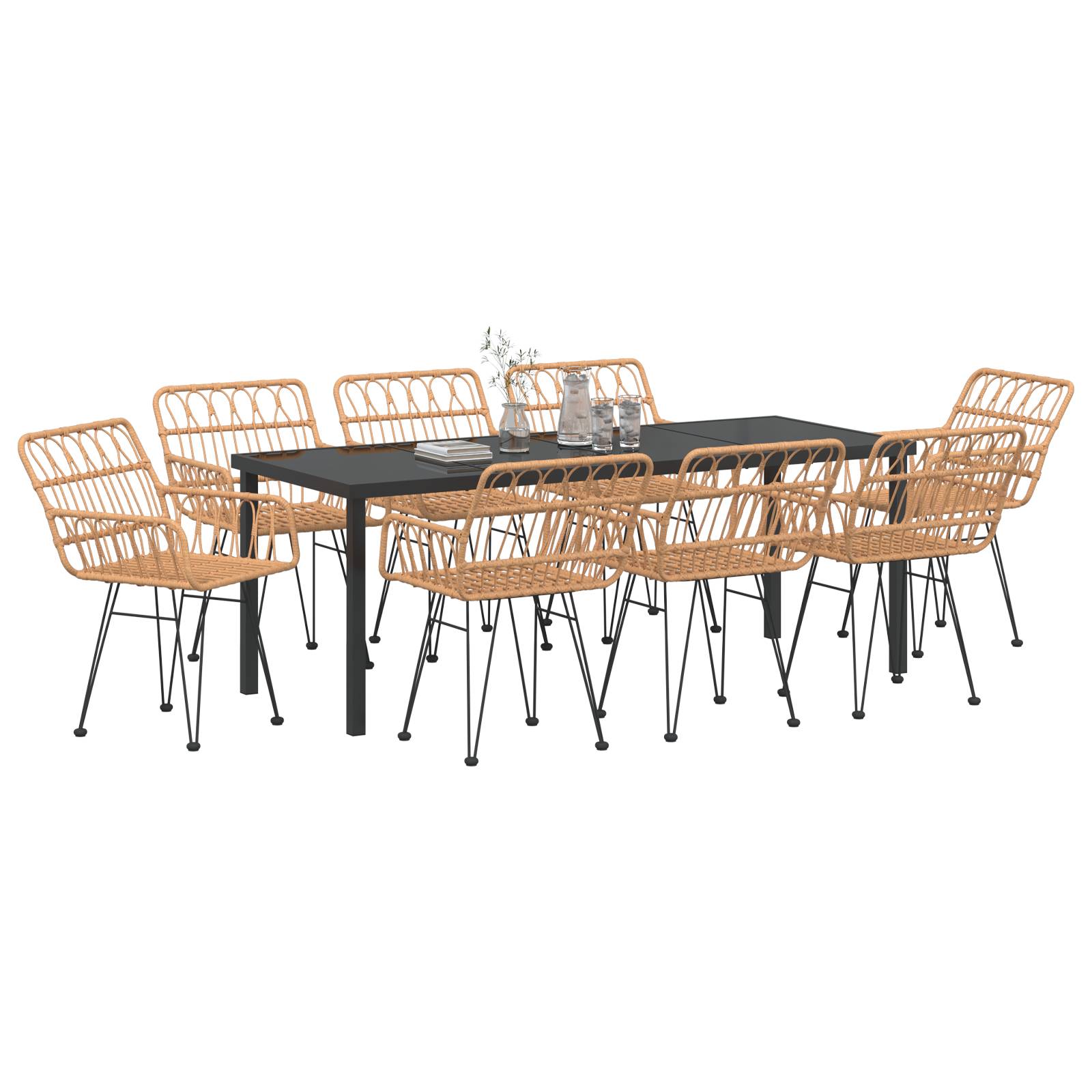 vidaXL 9-teiliges Garten-Dining-Set Brauner Poly-Rattan