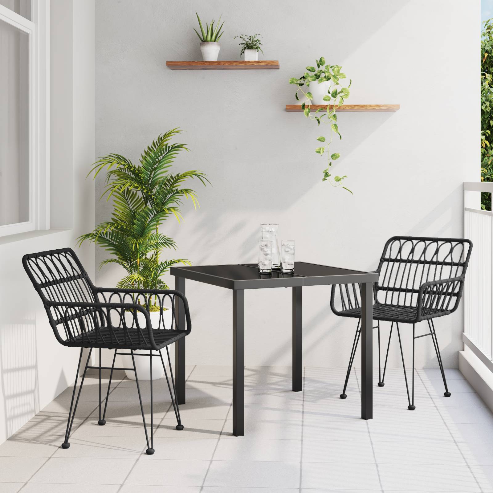 vidaXL 3-teiliges Garten Essset Schwarz Poly Rattan