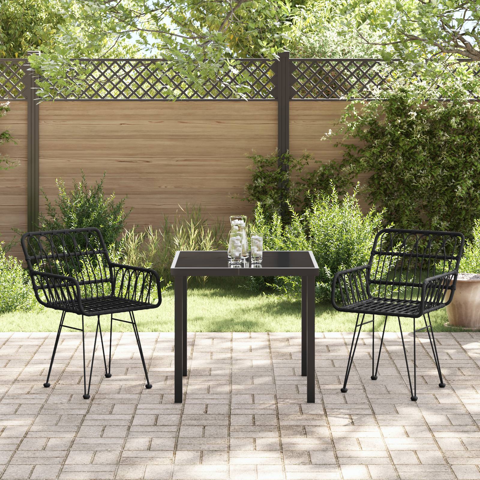 vidaXL 3-teiliges Garten Essset Schwarz Poly Rattan