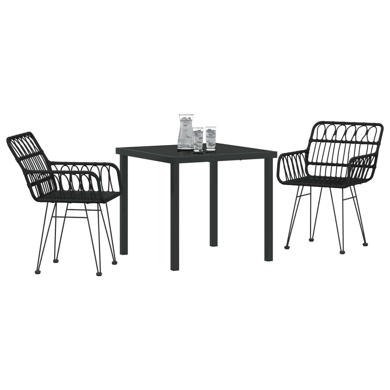 vidaXL 3-teiliges Garten Essset Schwarz Poly Rattan