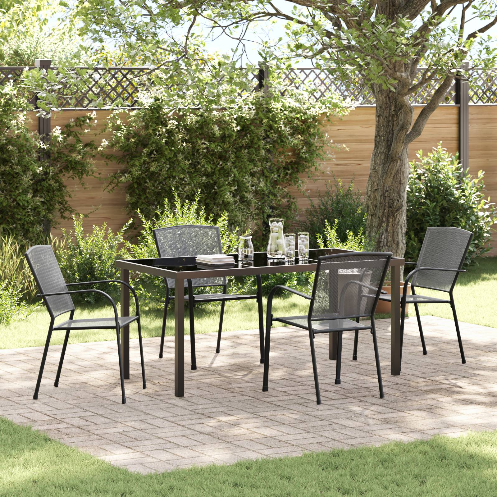 vidaXL 5-tlg. Garten-Essgruppe Anthrazit Stahl