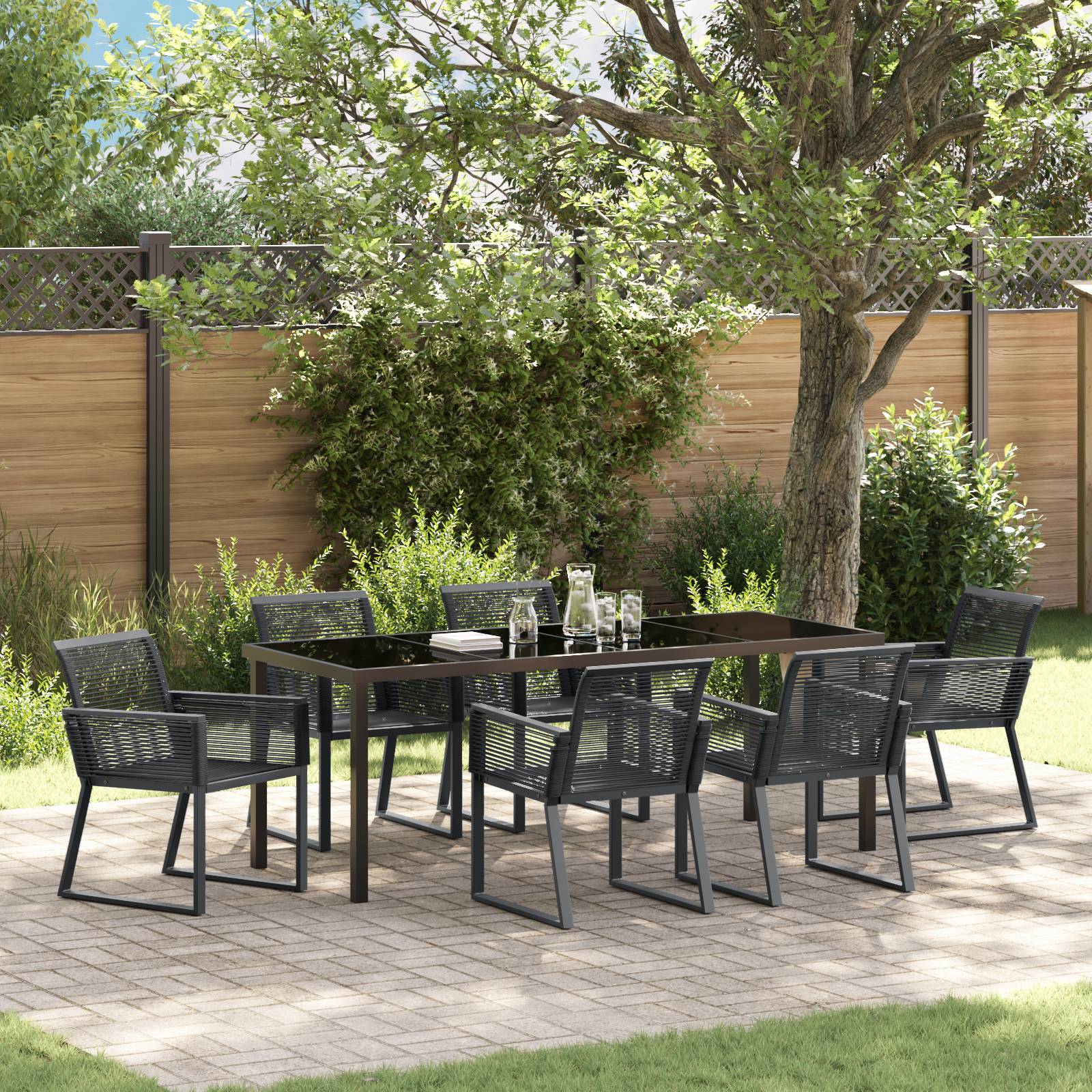 vidaXL 7-tlg. Garten-Essgruppe Schwarz Poly Rattan