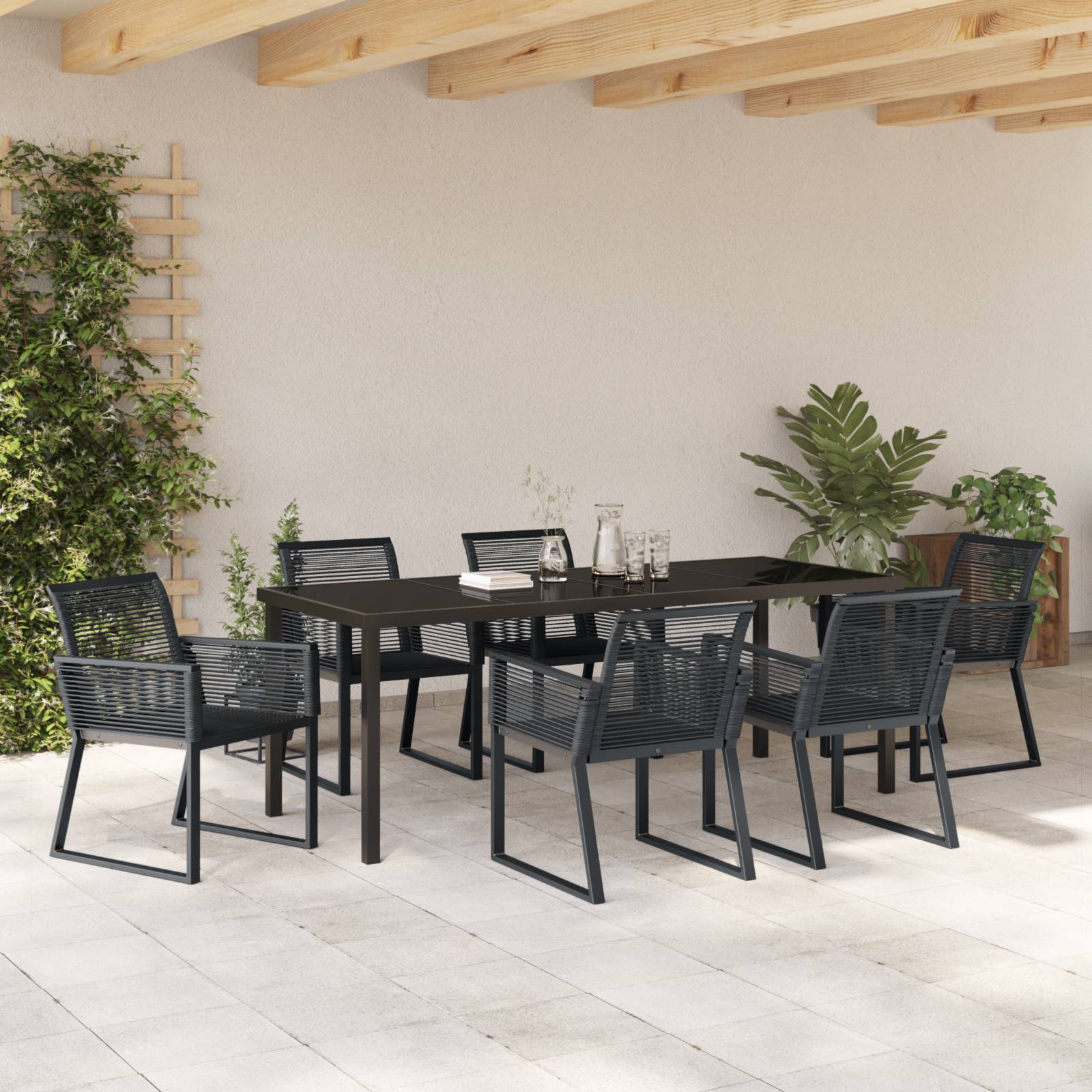 vidaXL 7-tlg. Garten-Essgruppe Schwarz Poly Rattan