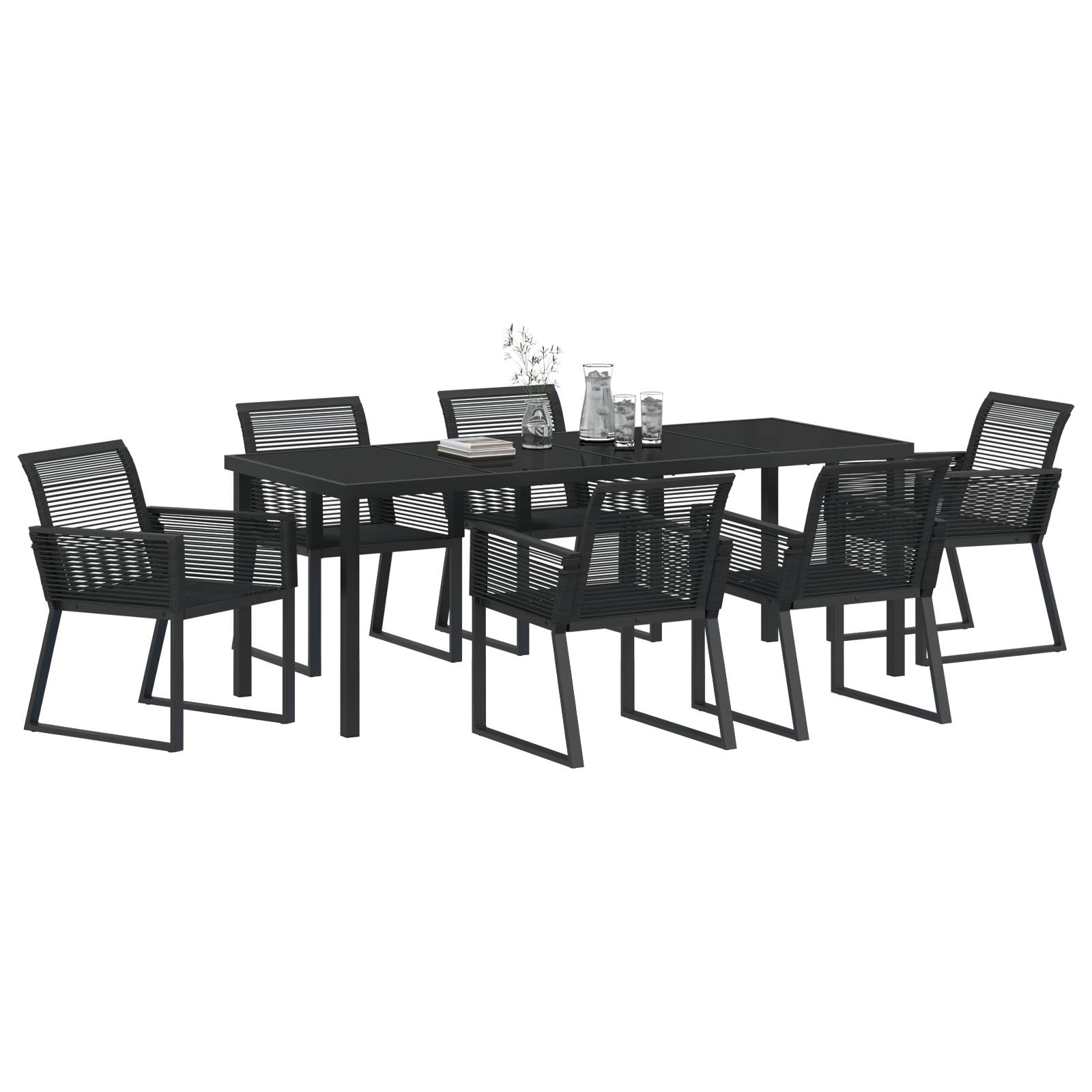 vidaXL 7-tlg. Garten-Essgruppe Schwarz Poly Rattan