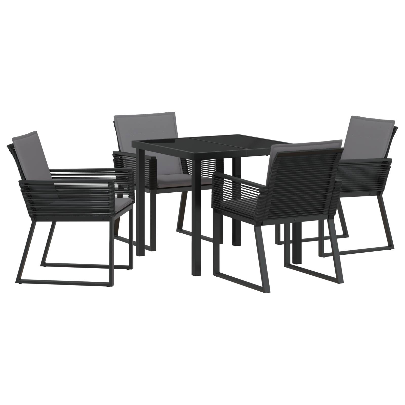 vidaXL 5-teiliges Garten-Ess-Set mit Kissen Schwarz Poly-Rattan
