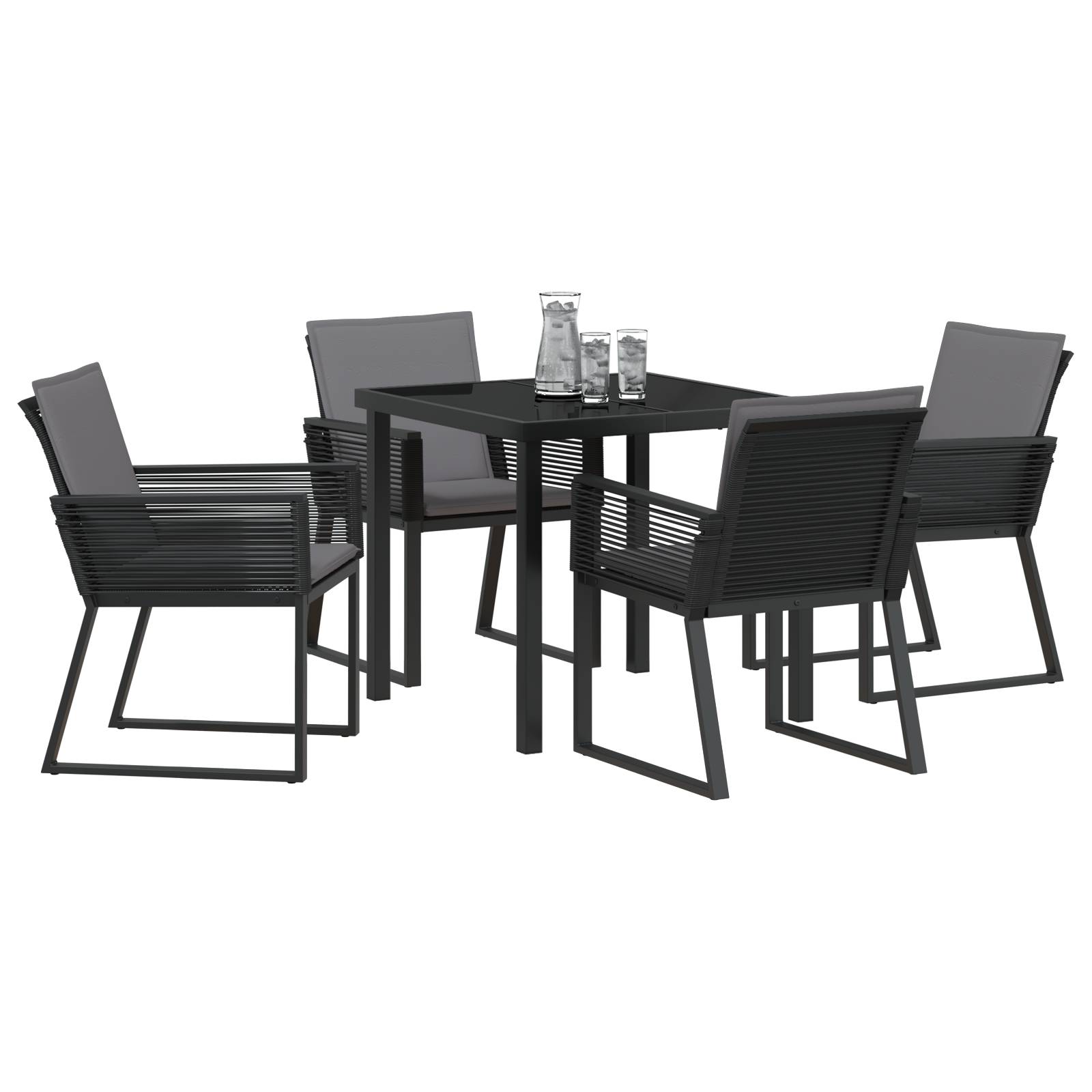 vidaXL 5-teiliges Garten-Ess-Set mit Kissen Schwarz Poly-Rattan