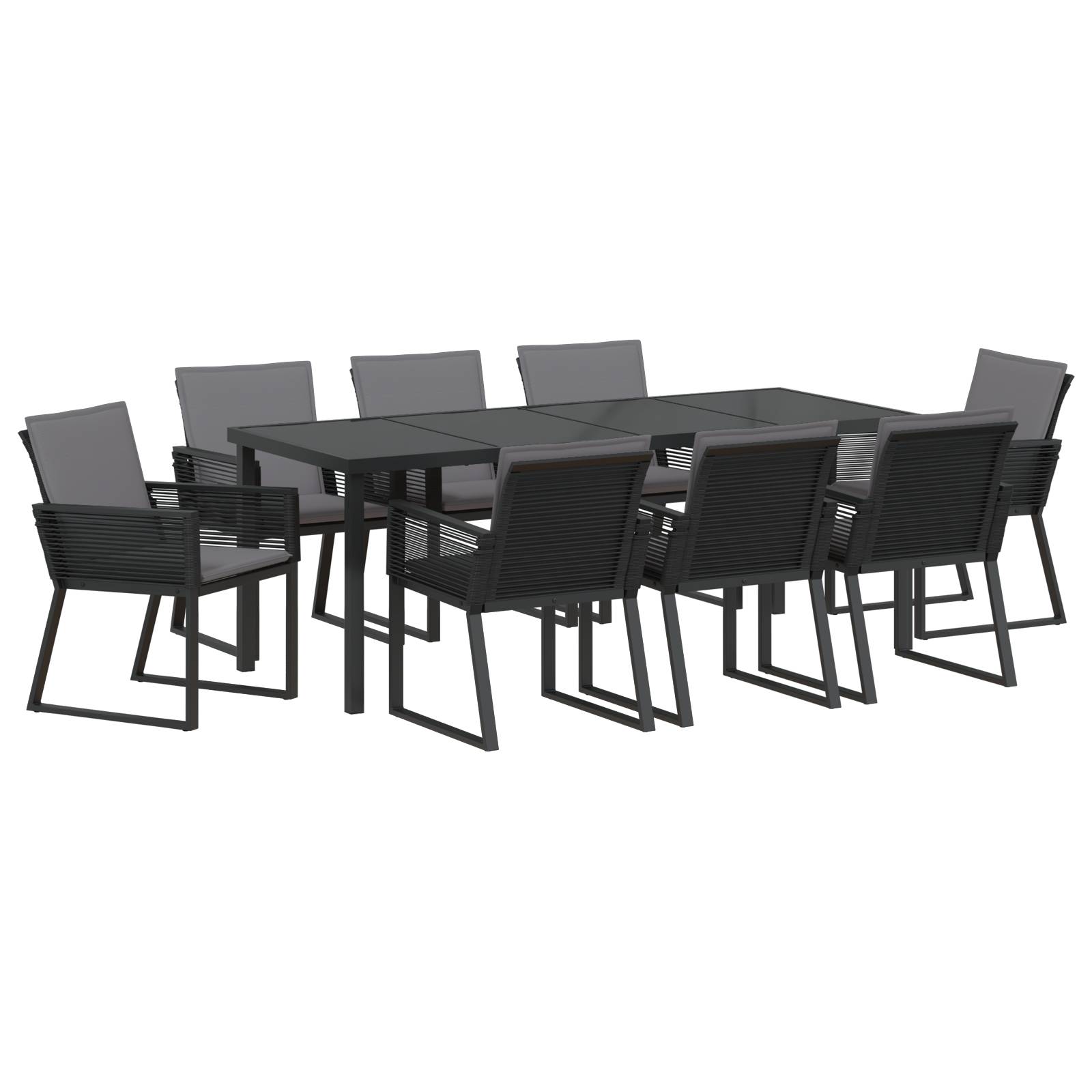 vidaXL 9-teiliges Garten-Ess-Set mit Kissen Schwarz Poly-Rattan
