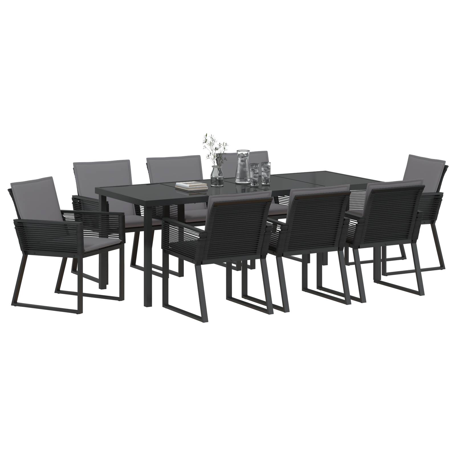 vidaXL 9-teiliges Garten-Ess-Set mit Kissen Schwarz Poly-Rattan
