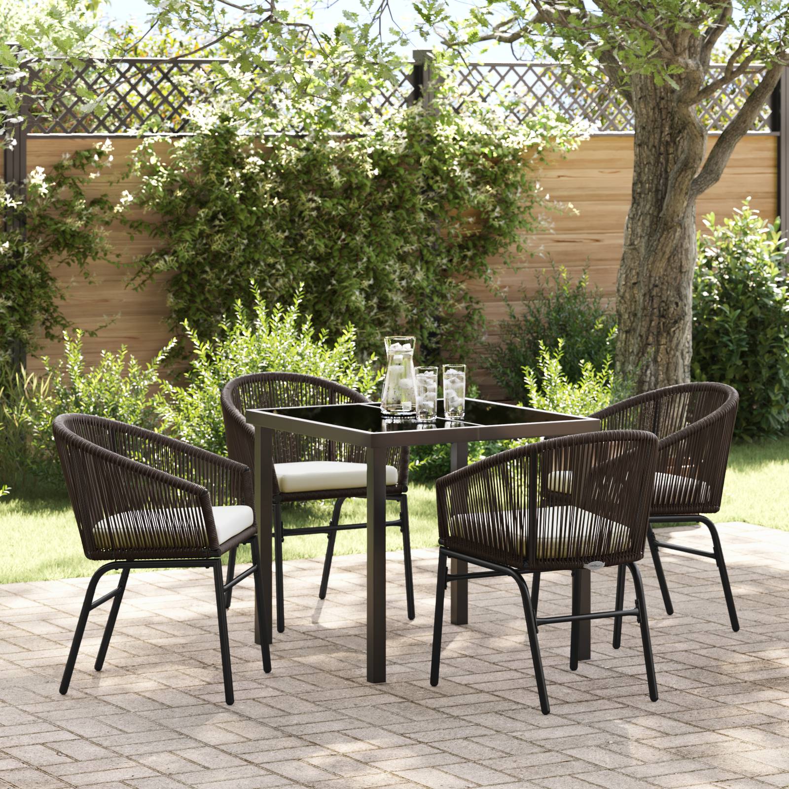 vidaXL 5-teiliges Garten-Esszimmer-Set - Braun Poly Rattan