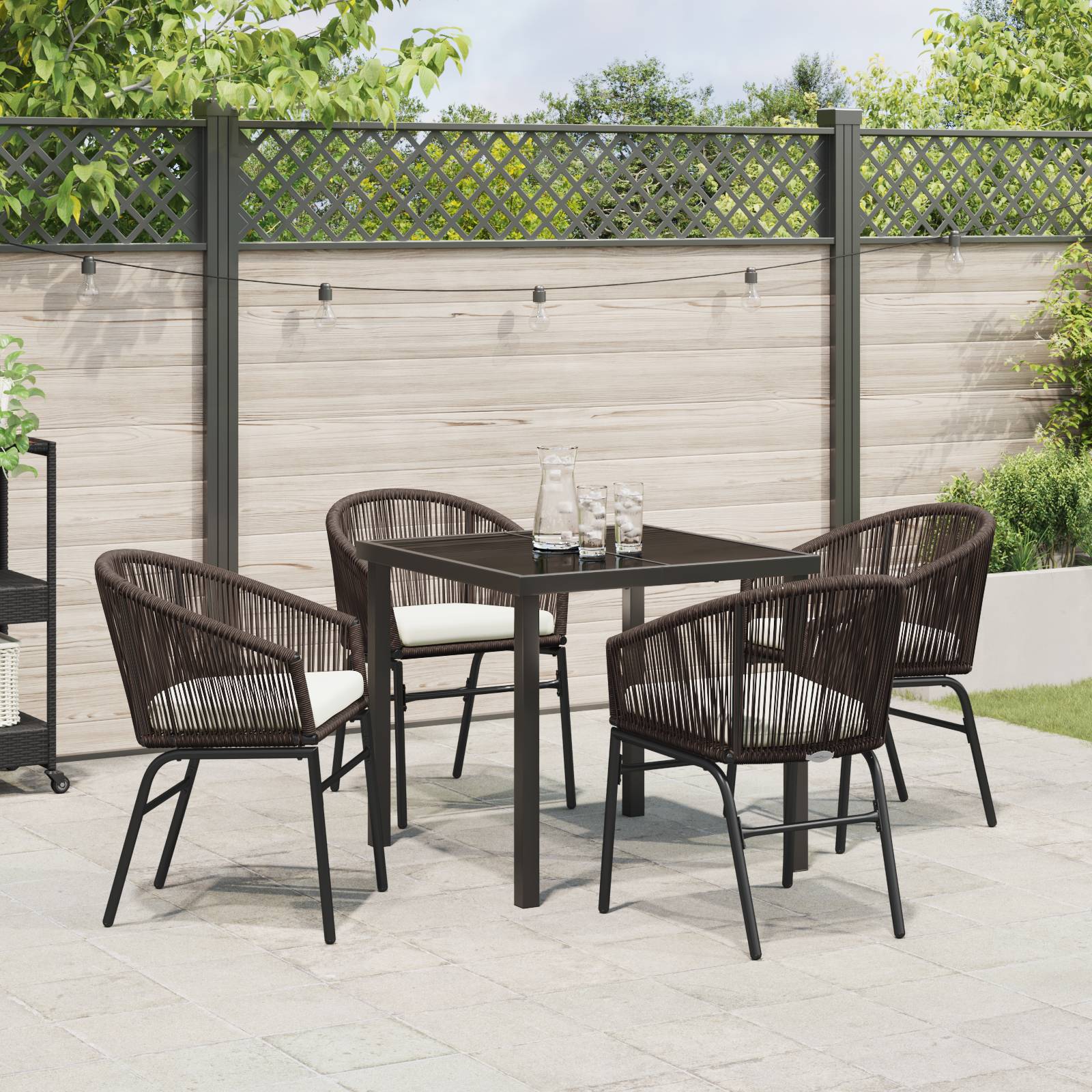 vidaXL 5-teiliges Garten-Esszimmer-Set - Braun Poly Rattan