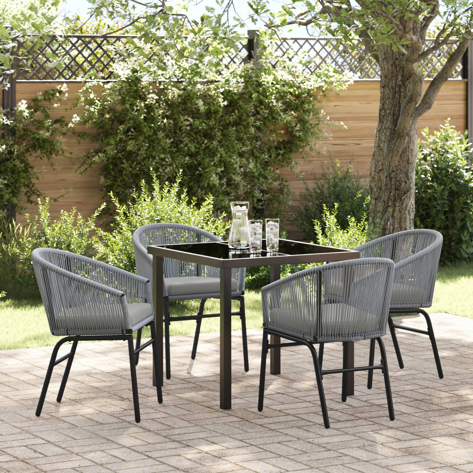 vidaXL 5-teiliges Garten-Ess-Set - Graues Poly-Rattan