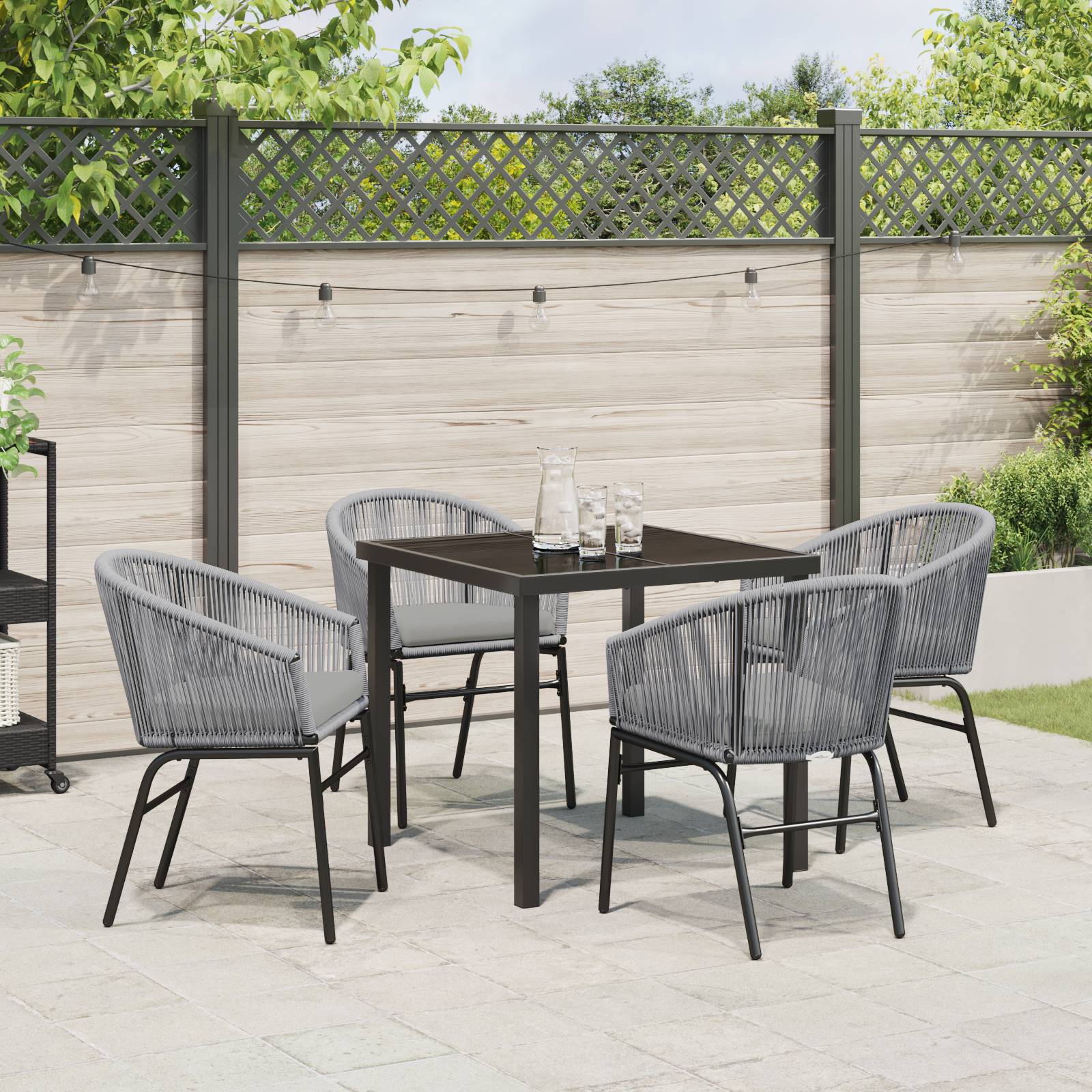 vidaXL 5-teiliges Garten-Ess-Set - Graues Poly-Rattan