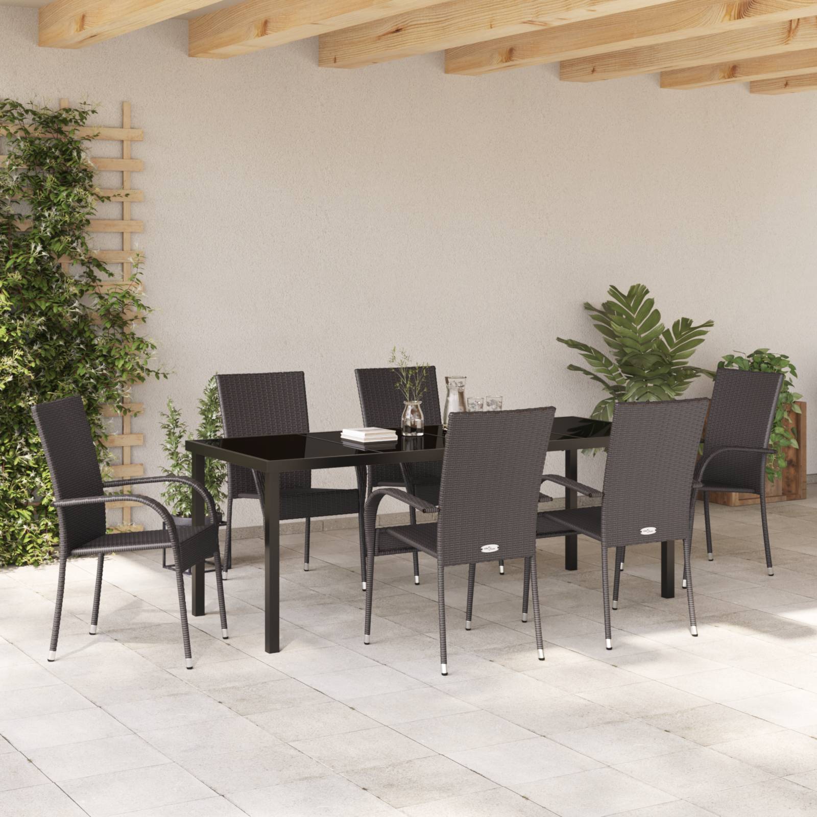 vidaXL 7-teiliges Gartentisch-Set aus braunem Poly-Rattan