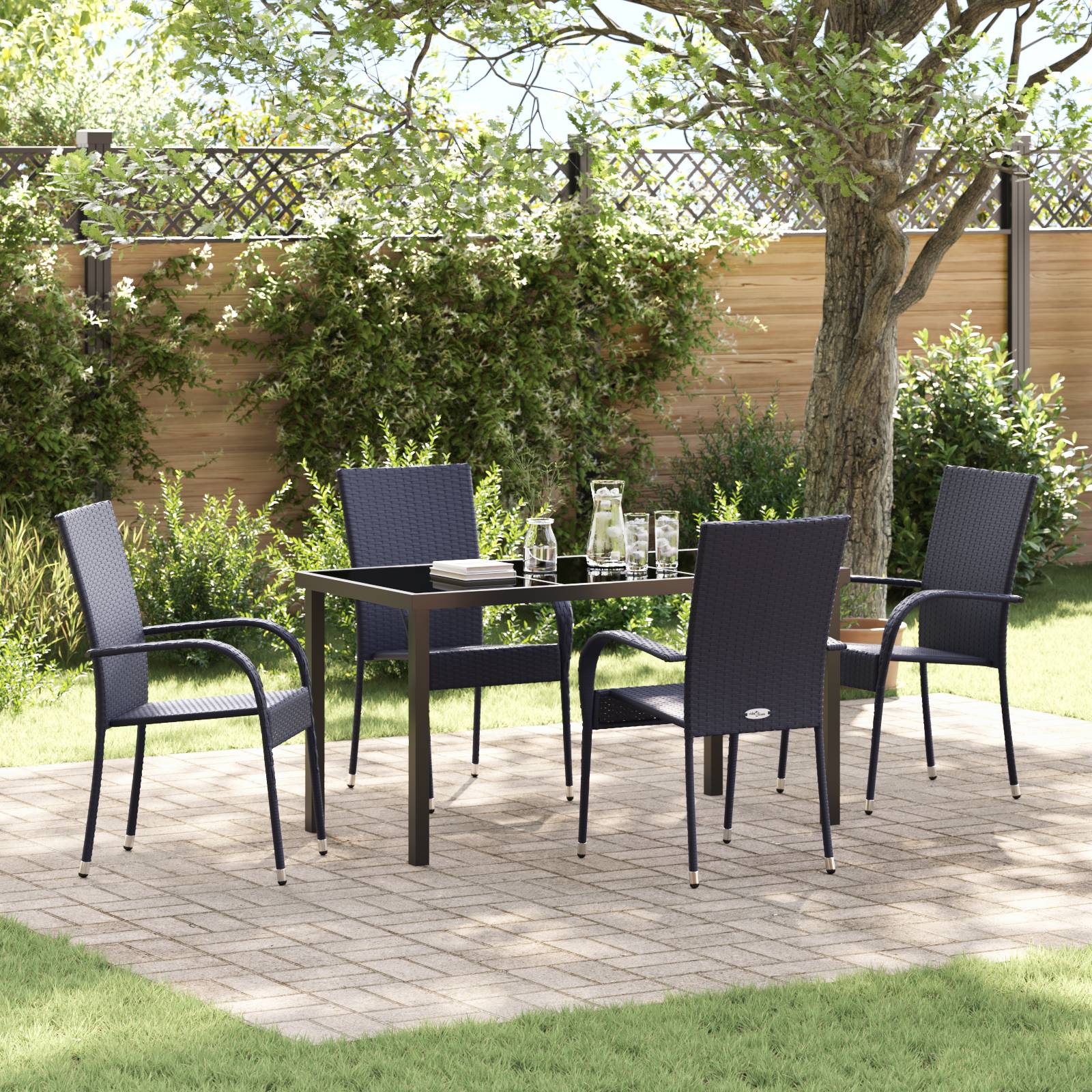 vidaXL 5-teiliges Gartenset aus schwarzem Poly-Rattan