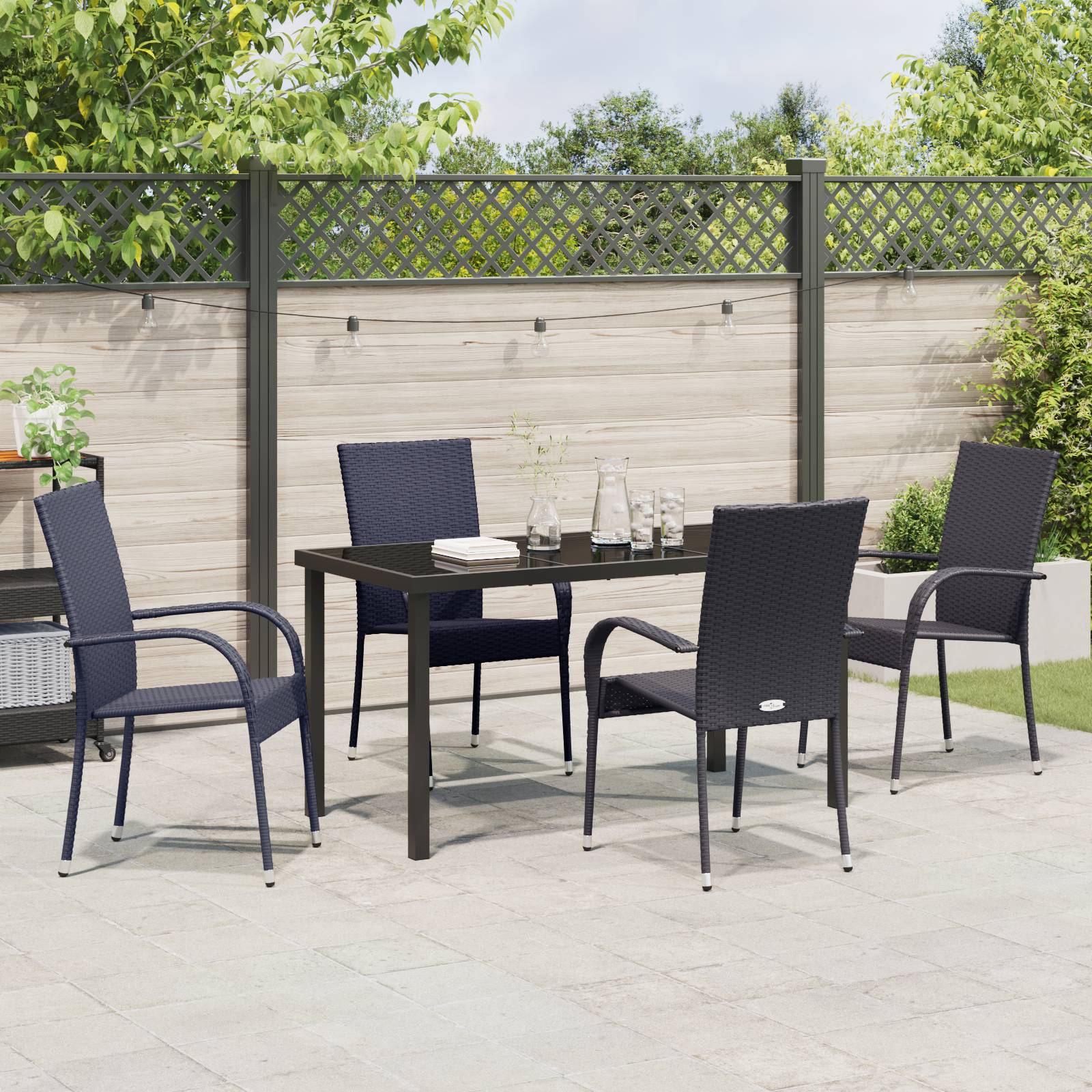 vidaXL 5-teiliges Gartenset aus schwarzem Poly-Rattan