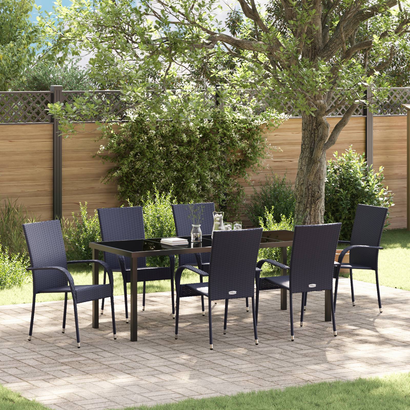 vidaXL 7-teiliges Garten-Essenset in schwarzem Poly-Rattan