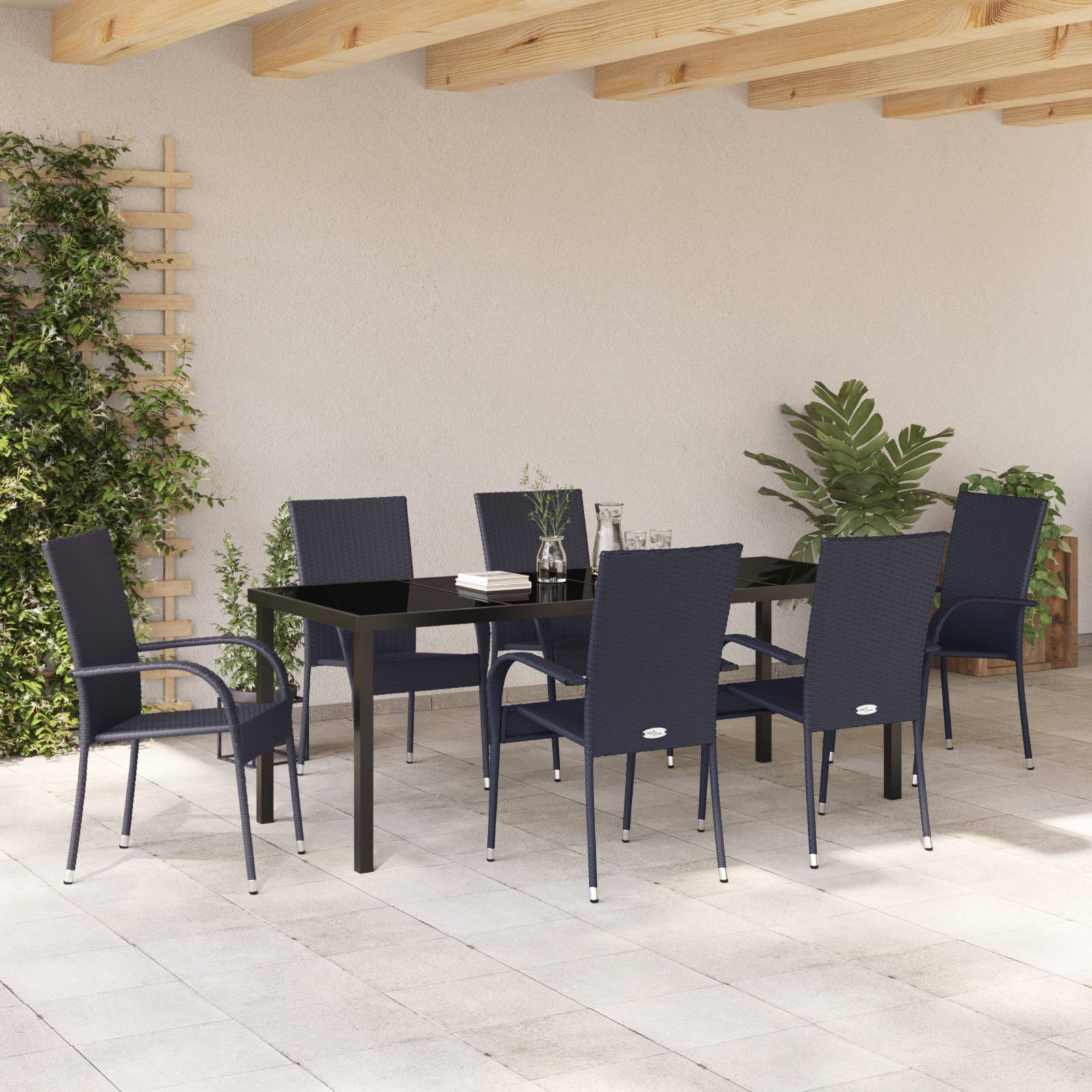 vidaXL 7-teiliges Garten-Essenset in schwarzem Poly-Rattan