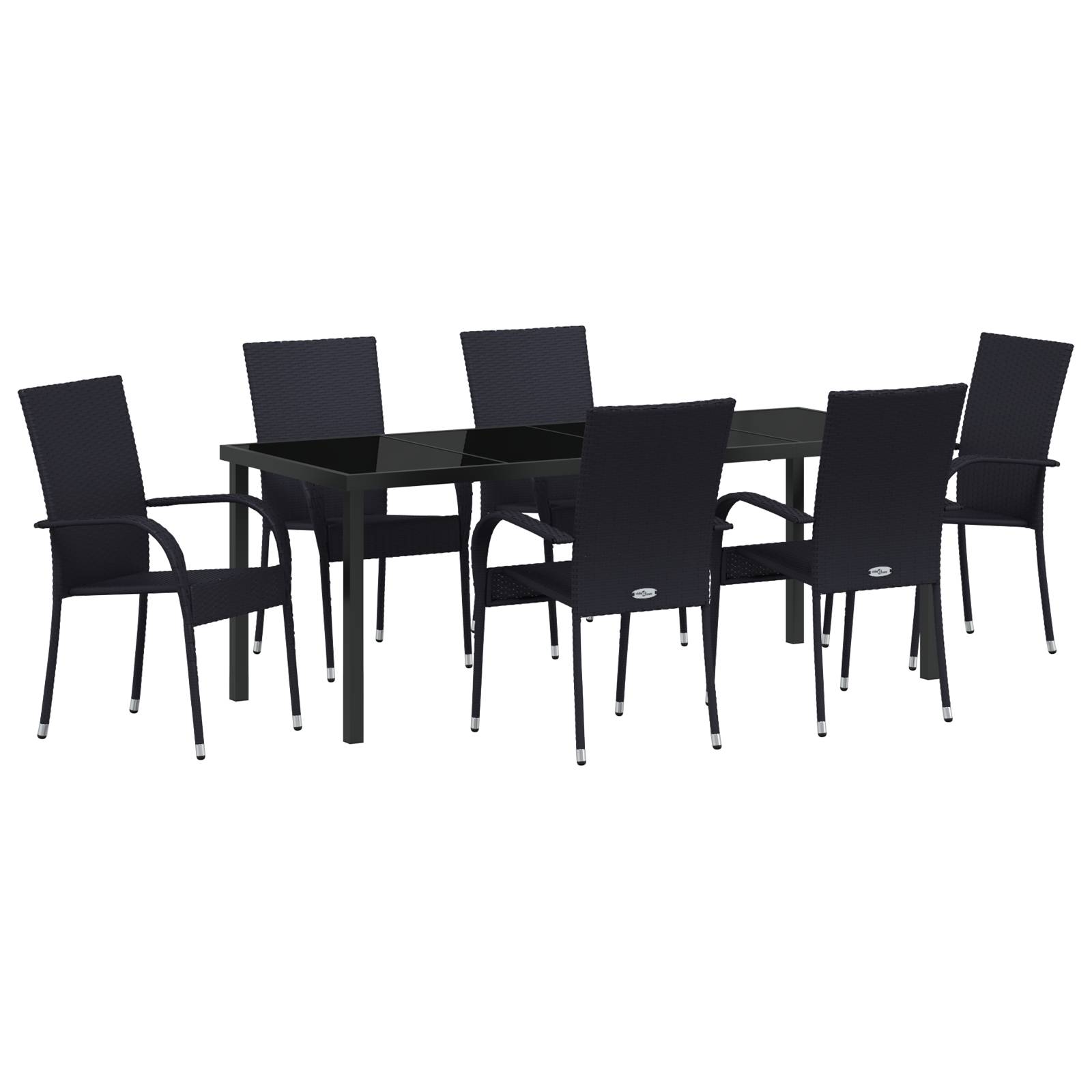 vidaXL 7-teiliges Garten-Essenset in schwarzem Poly-Rattan