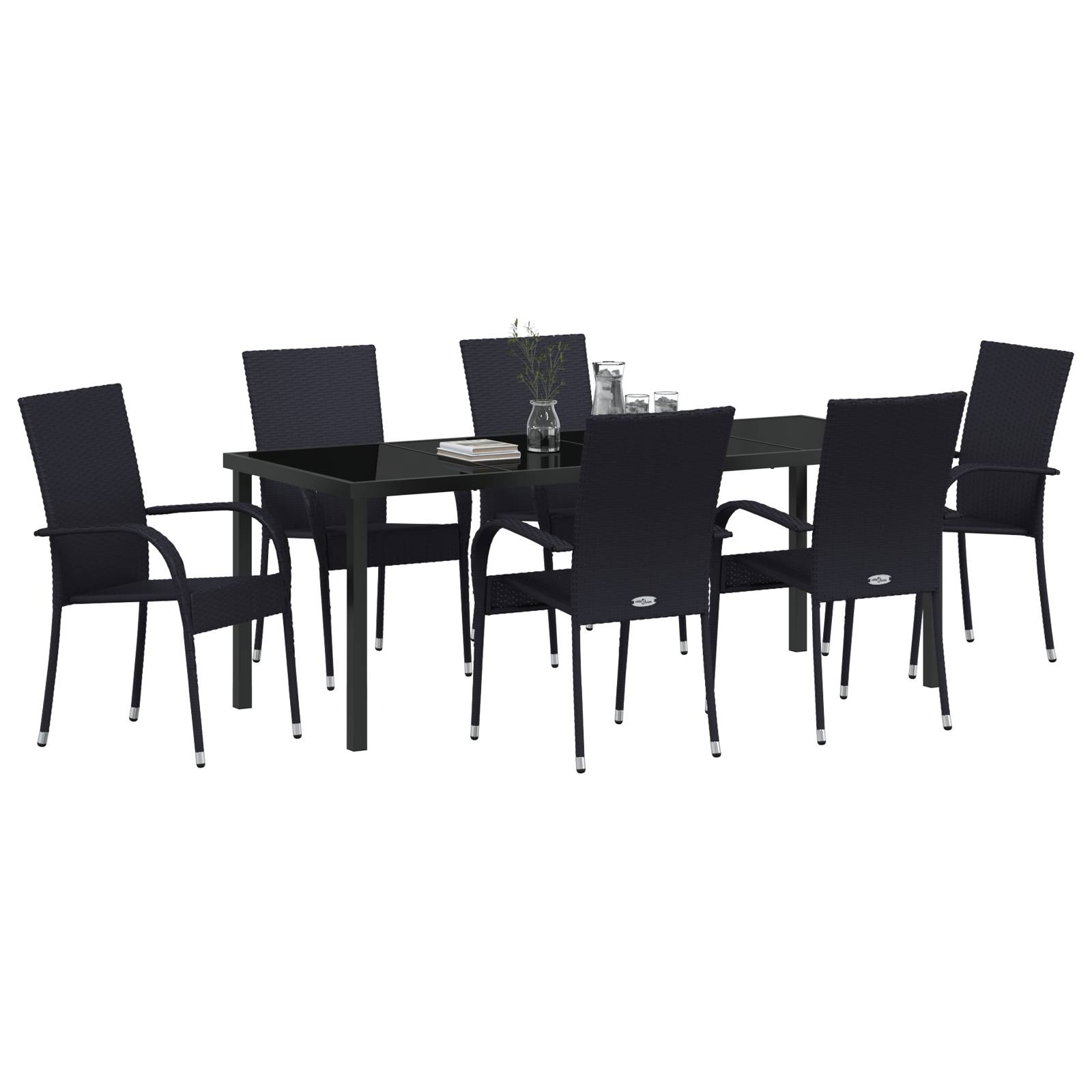 vidaXL 7-teiliges Garten-Essenset in schwarzem Poly-Rattan