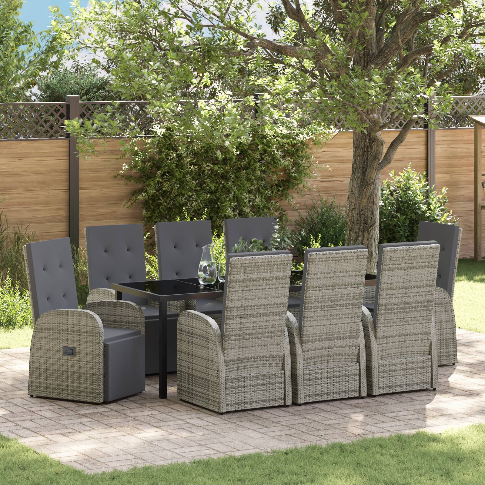 vidaXL 9-tlg. Garten-Essgruppe mit Kissen Grau Poly Rattan