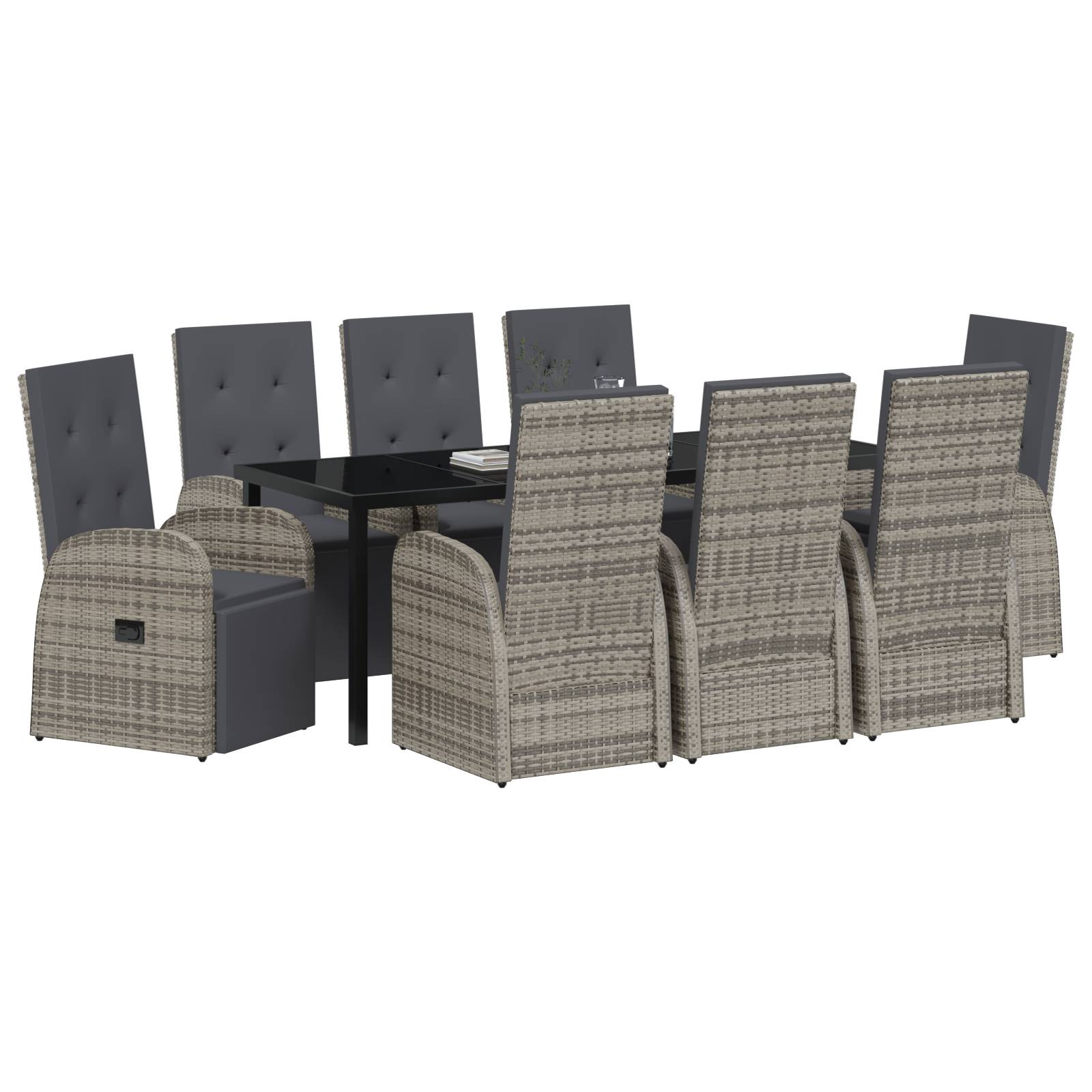 vidaXL 9-tlg. Garten-Essgruppe mit Kissen Grau Poly Rattan