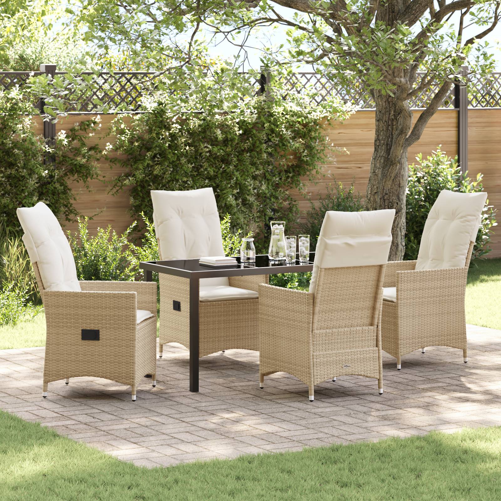 vidaXL 5-teiliges Garten-Dining-Set mit Kissen Beige Poly-Rattan