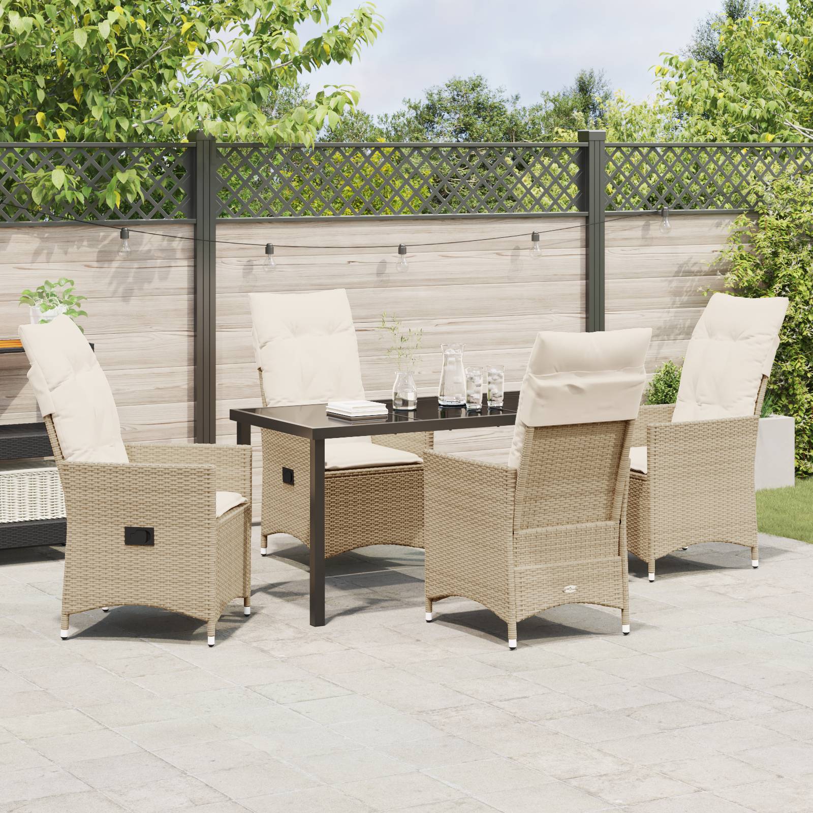 vidaXL 5-teiliges Garten-Dining-Set mit Kissen Beige Poly-Rattan