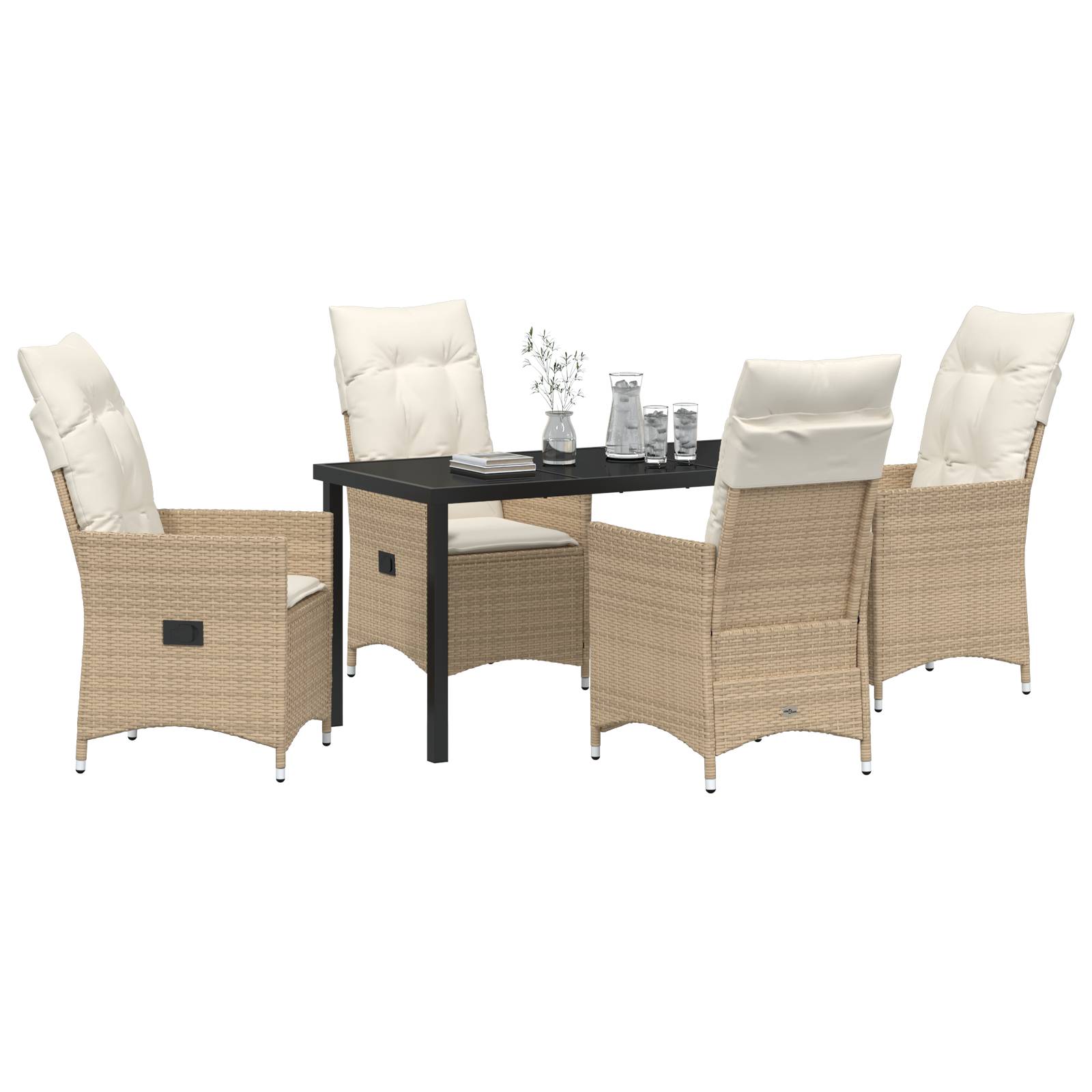 vidaXL 5-teiliges Garten-Dining-Set mit Kissen Beige Poly-Rattan