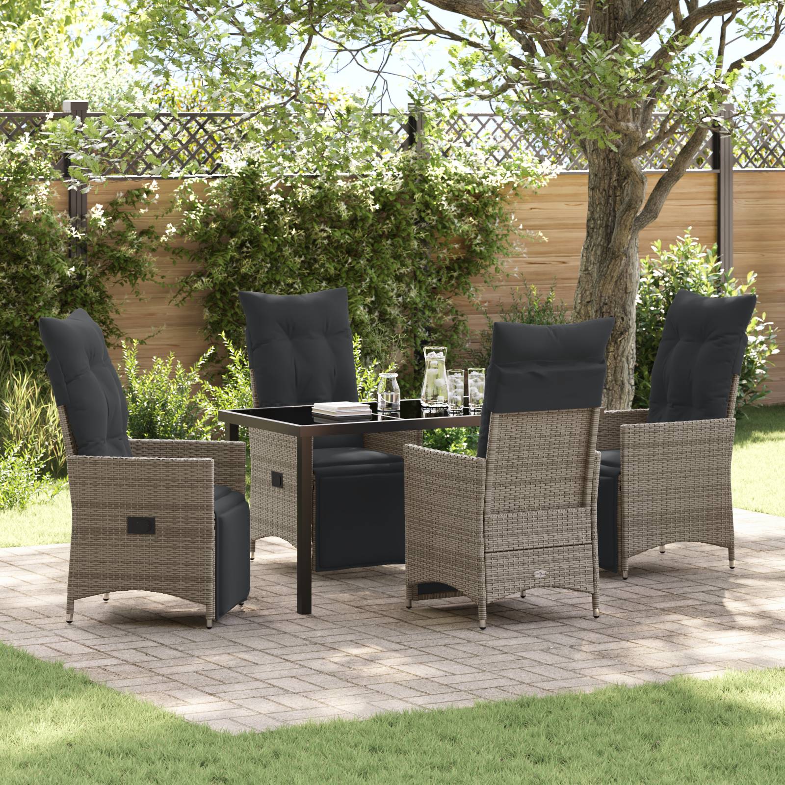 vidaXL 5-teiliges Gartenset mit Kissen Grau Poly-Rattan