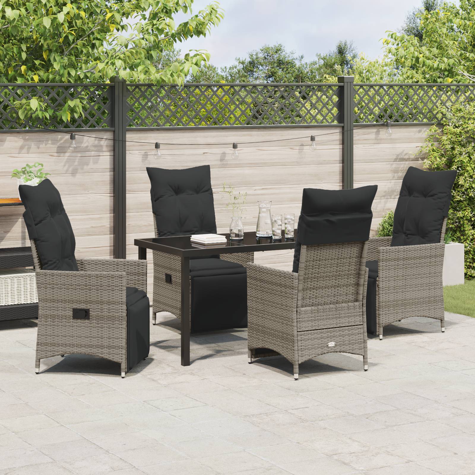 vidaXL 5-teiliges Gartenset mit Kissen Grau Poly-Rattan