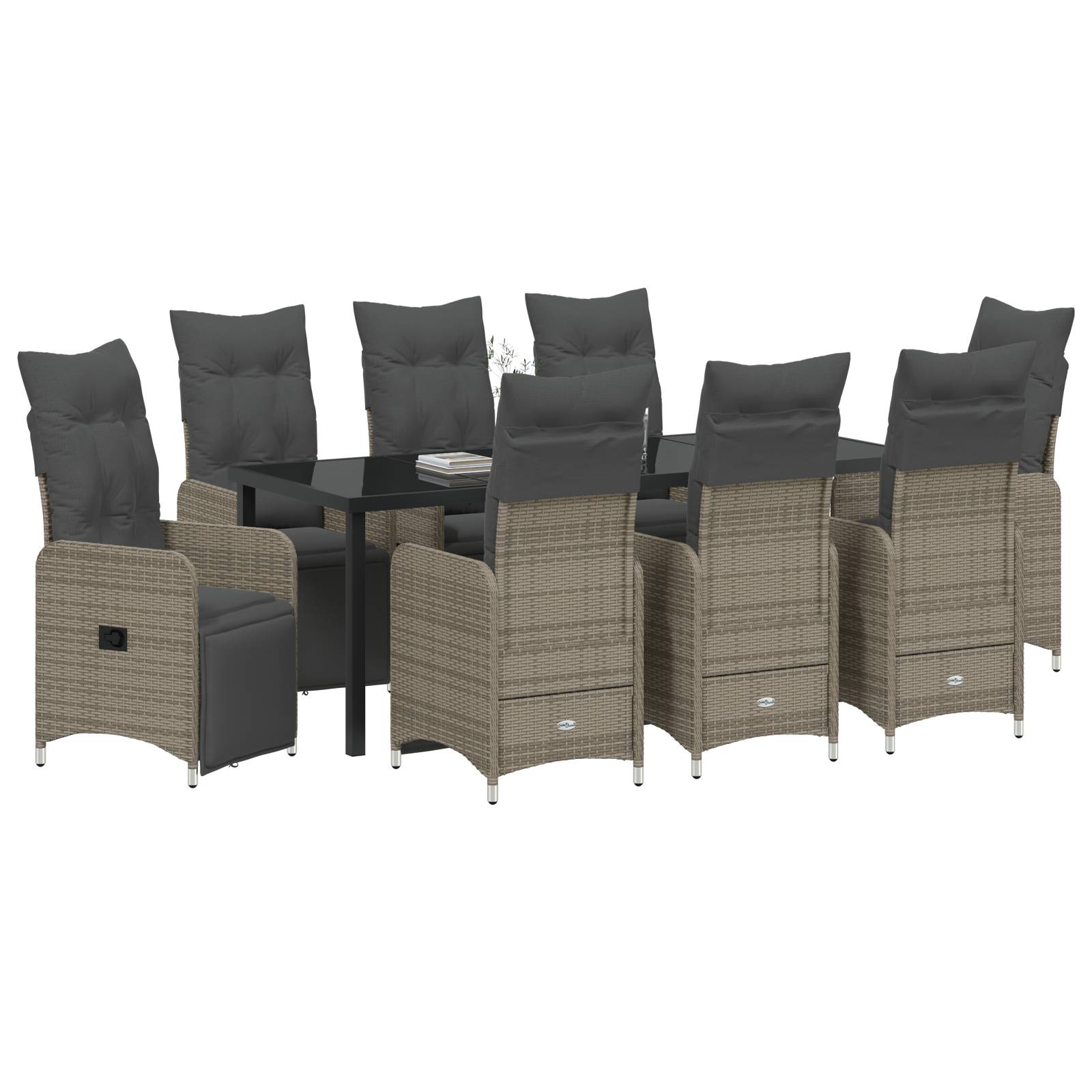 vidaXL 9-tlg. Garten-Essgruppe mit Kissen Grau Poly Rattan