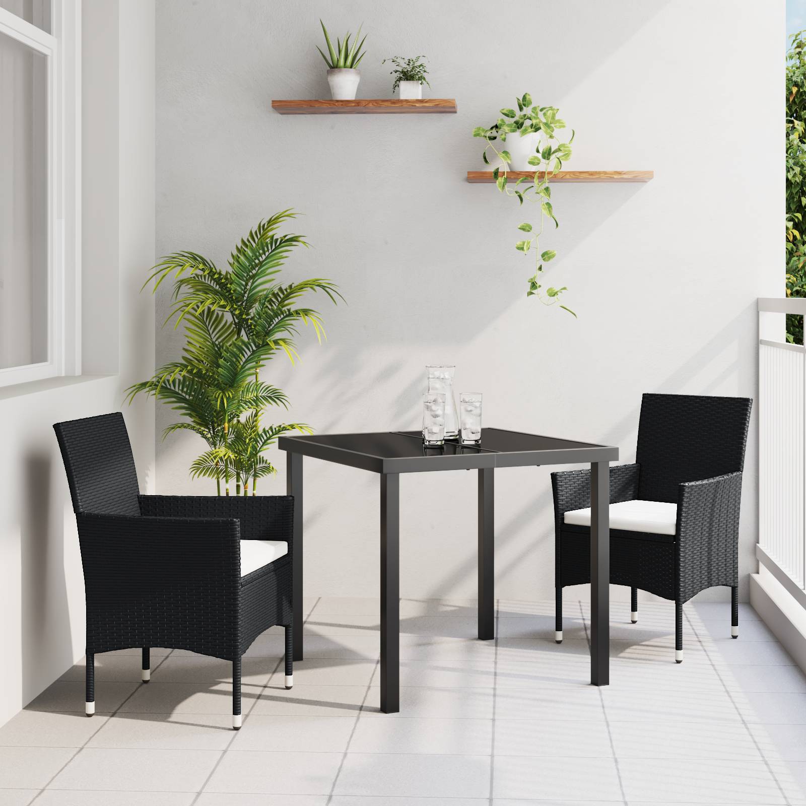 vidaXL 2-teiliges Garten Essstuhl Set Schwarz Poly Rattan